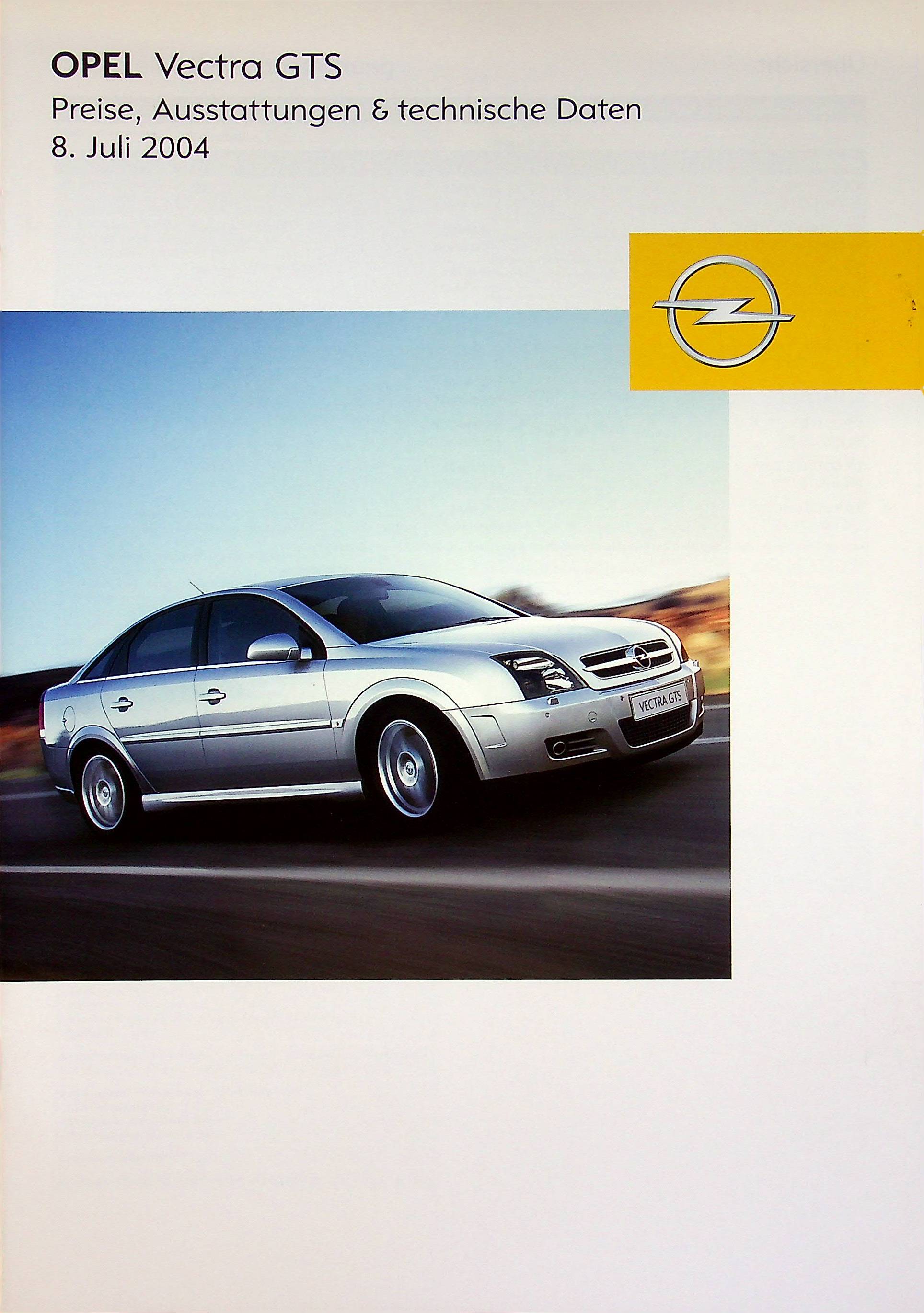 Opel Vectra C GTS - Preisliste & Extras - Prospekt 07/2004