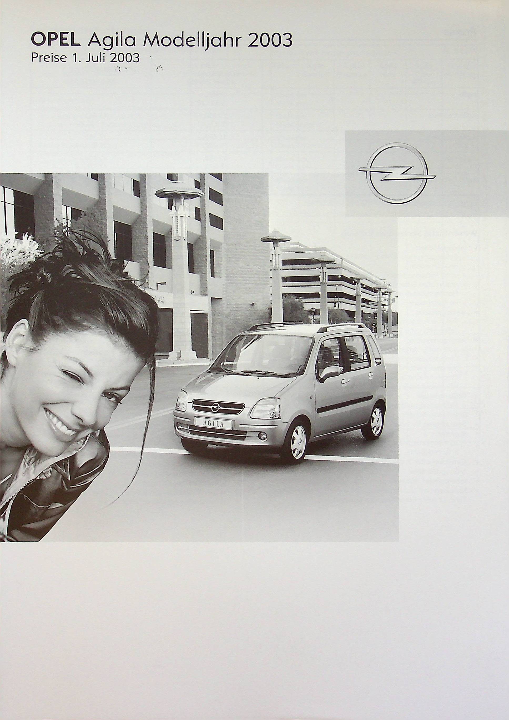 Opel Agila - Preisliste & Extras - Prospekt 07/2003