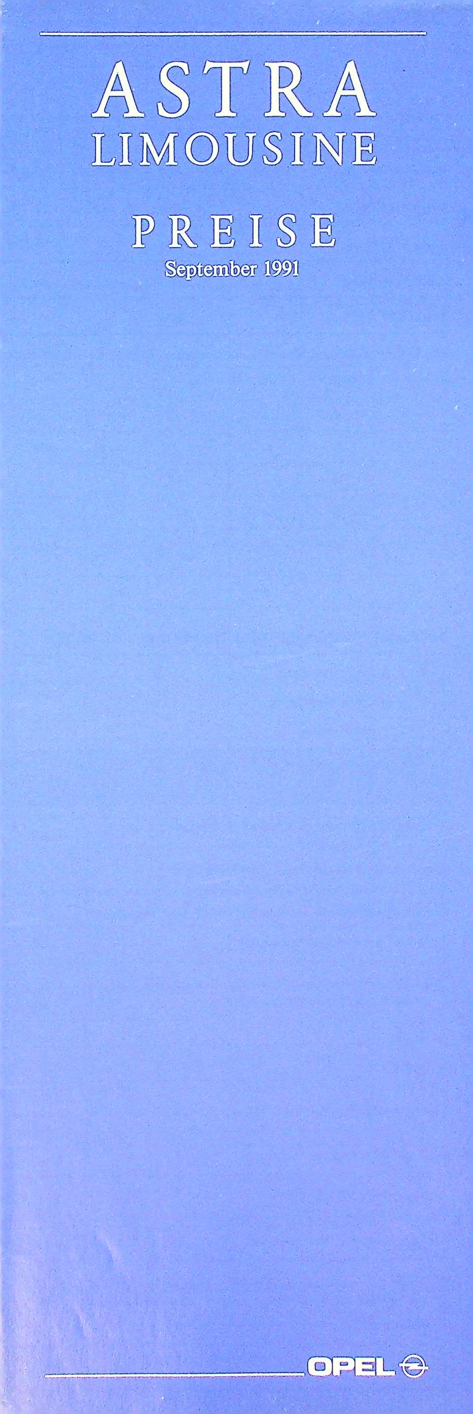 Opel Astra F Limousine - Preisliste & Extras - Prospekt 09/1991