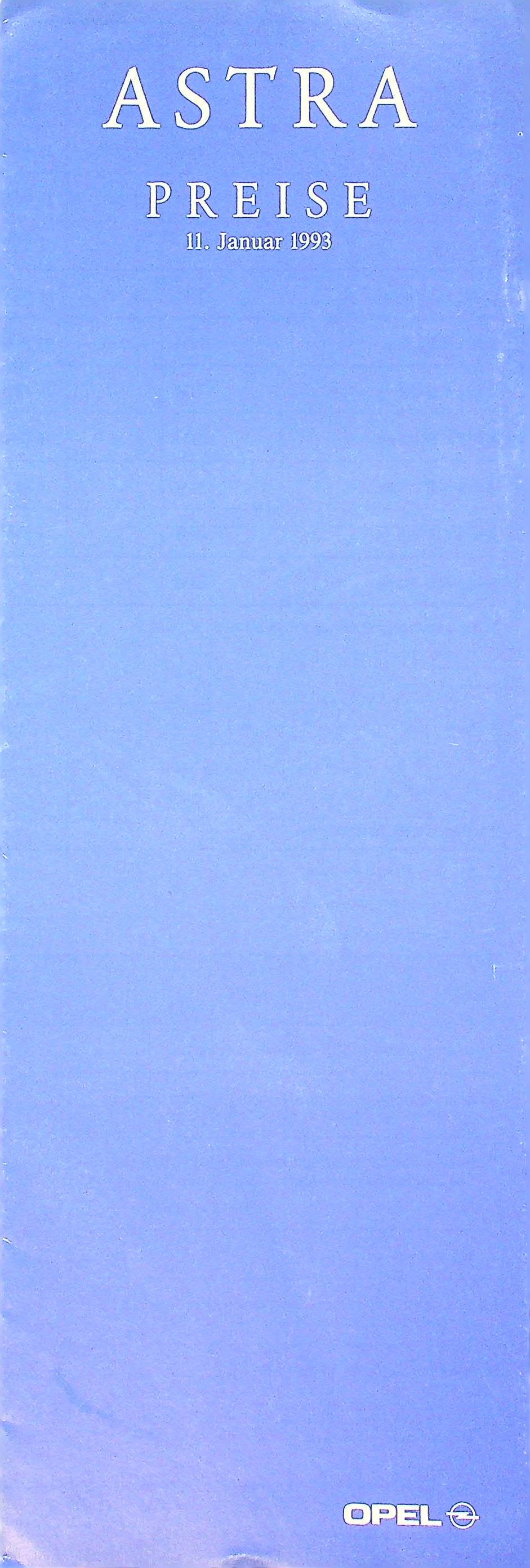 Opel Astra F - Preisliste & Extras - Prospekt 01/1993