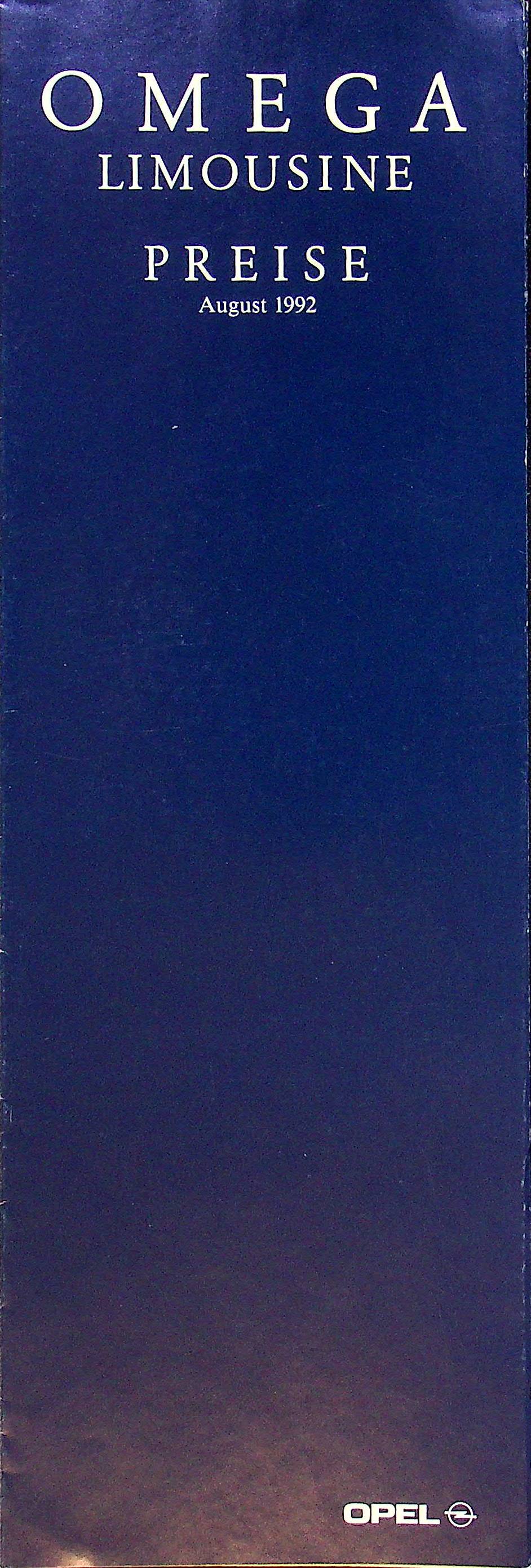 Opel Omega A - Preisliste & Extras - Prospekt 08/1992