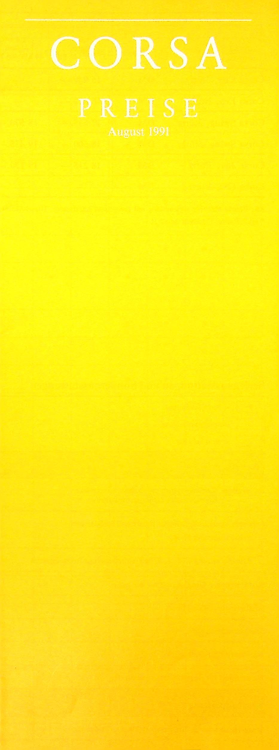 Opel Corsa A - Preisliste & Extras - Prospekt 08/1991