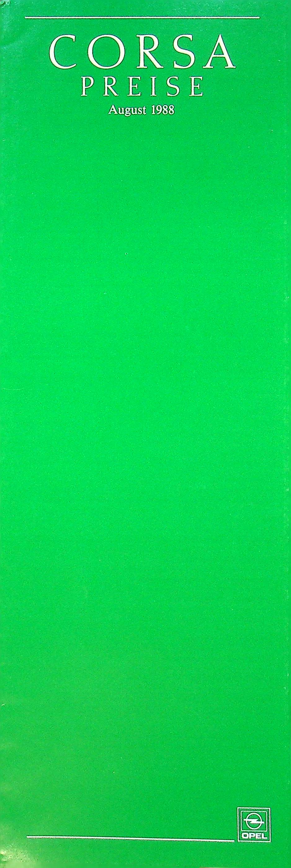 Opel Corsa A - Preisliste & Extras - Prospekt 08/1988