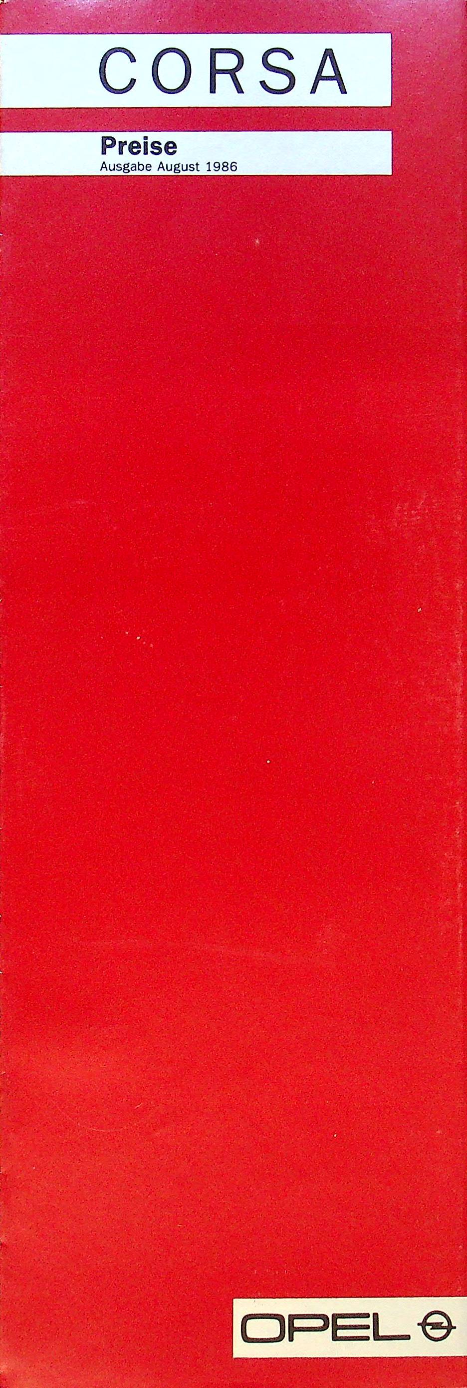 Opel Corsa A - Preisliste & Extras - Prospekt 08/1986