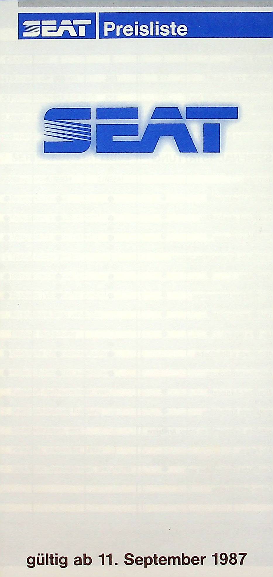 Seat Marbella Ibiza Malaga - Preisliste & Extras - Prospekt 09/1987