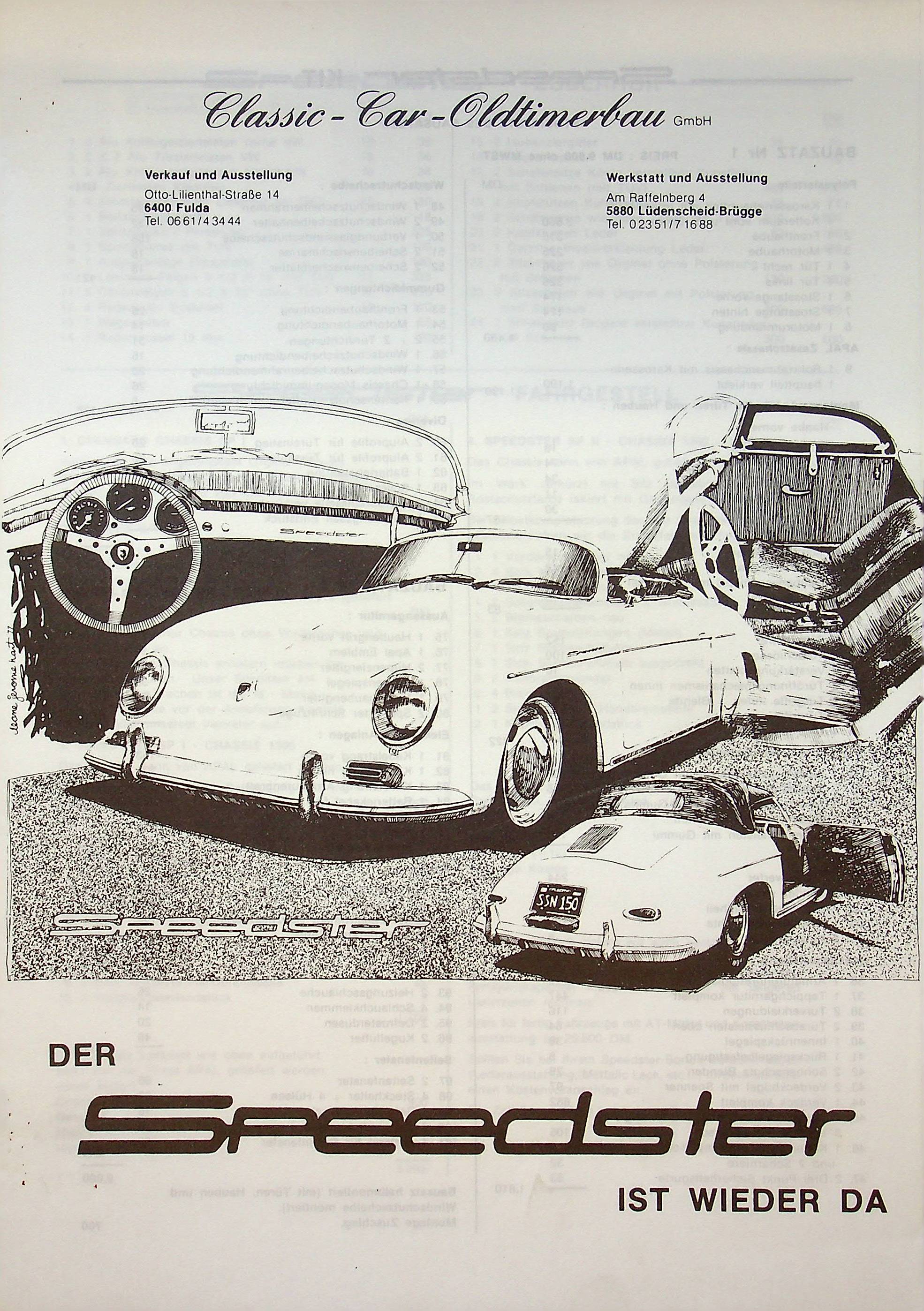 Classic Car Janßen - Porsche 356 Speedster - Prospekt 198?