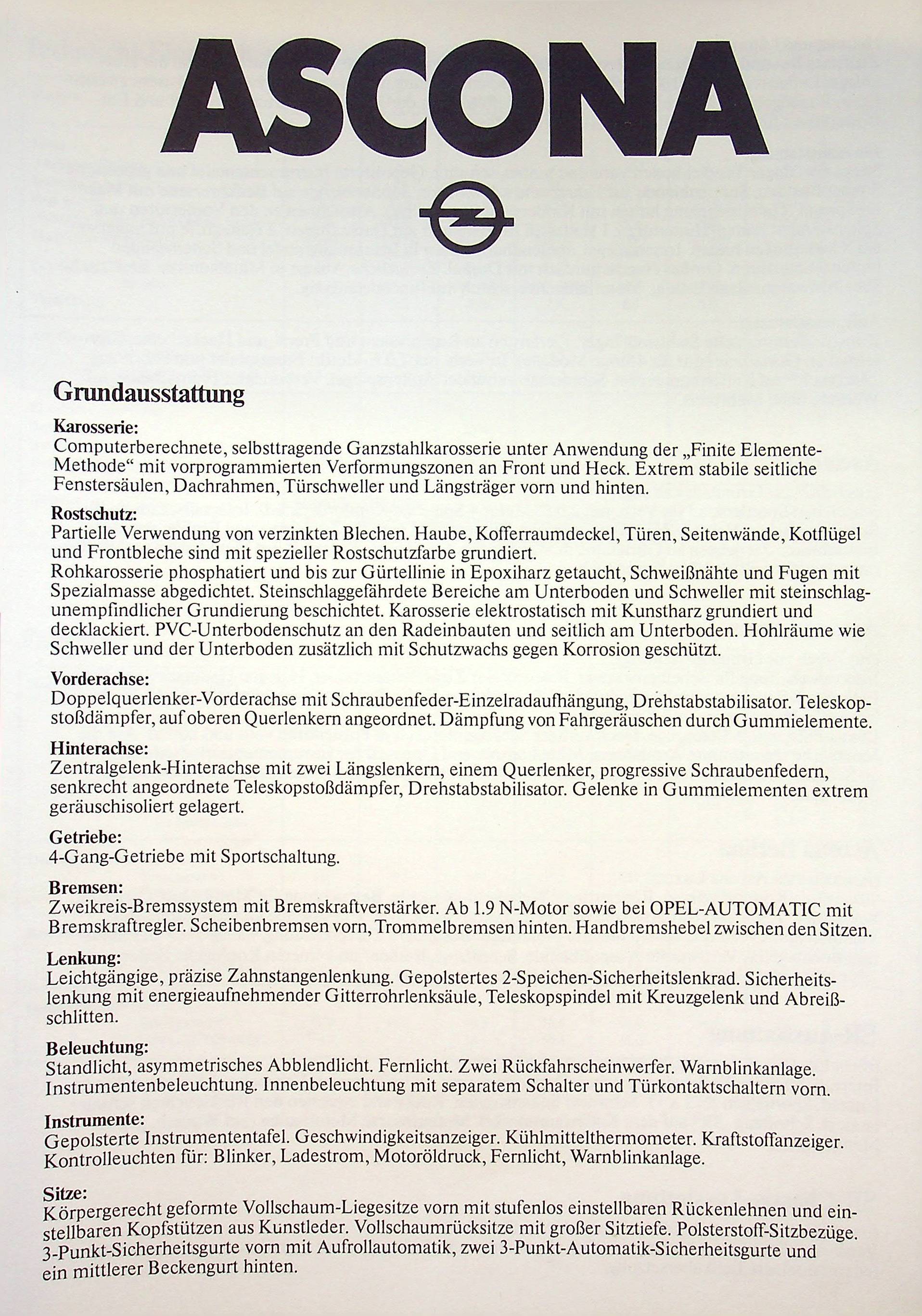 Opel Ascona - tech. Daten & Ausstattungen - Prospekt 08/1980