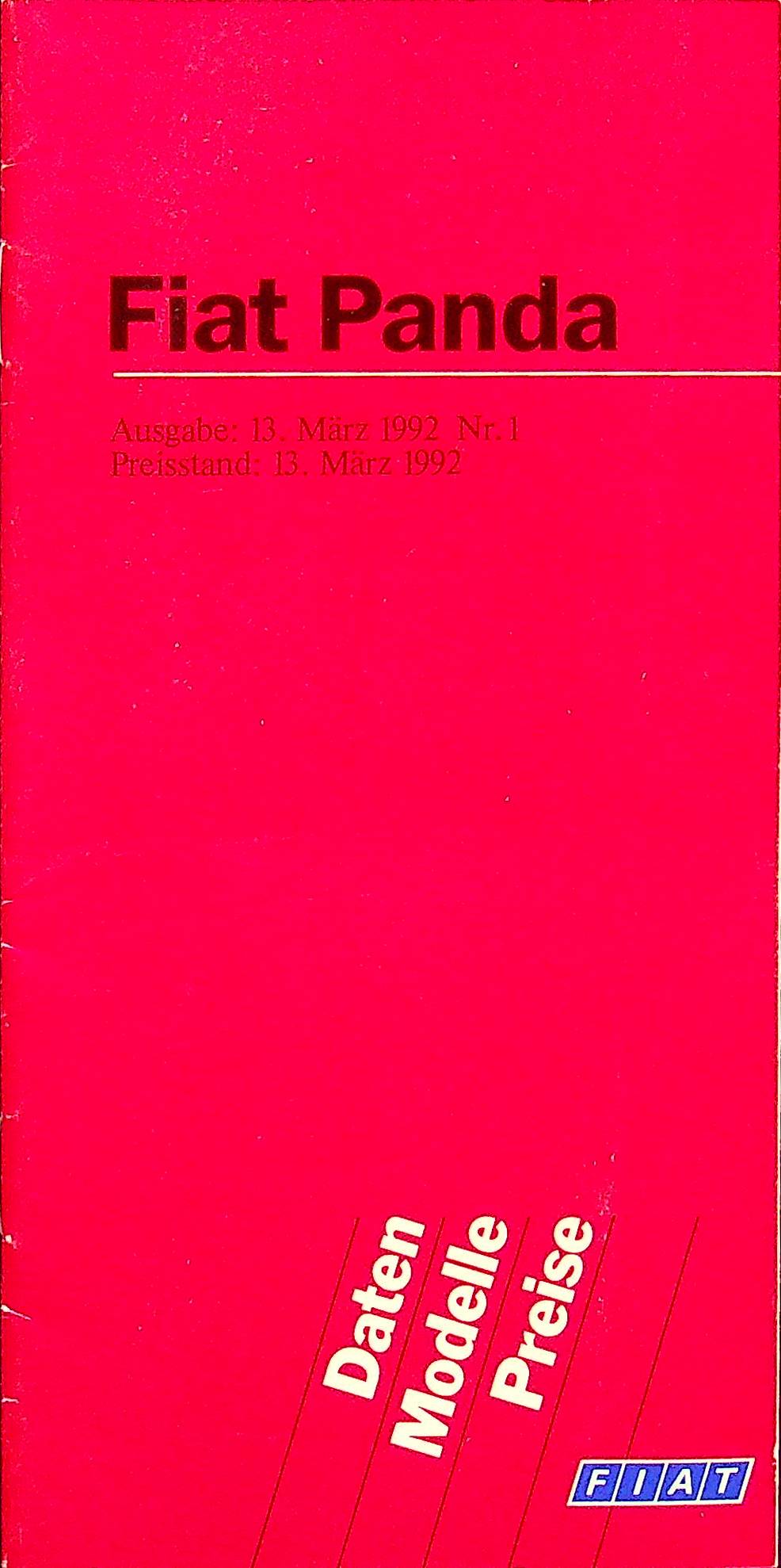 Fiat Panda - Preisliste & Extras - Prospekt 03/1992