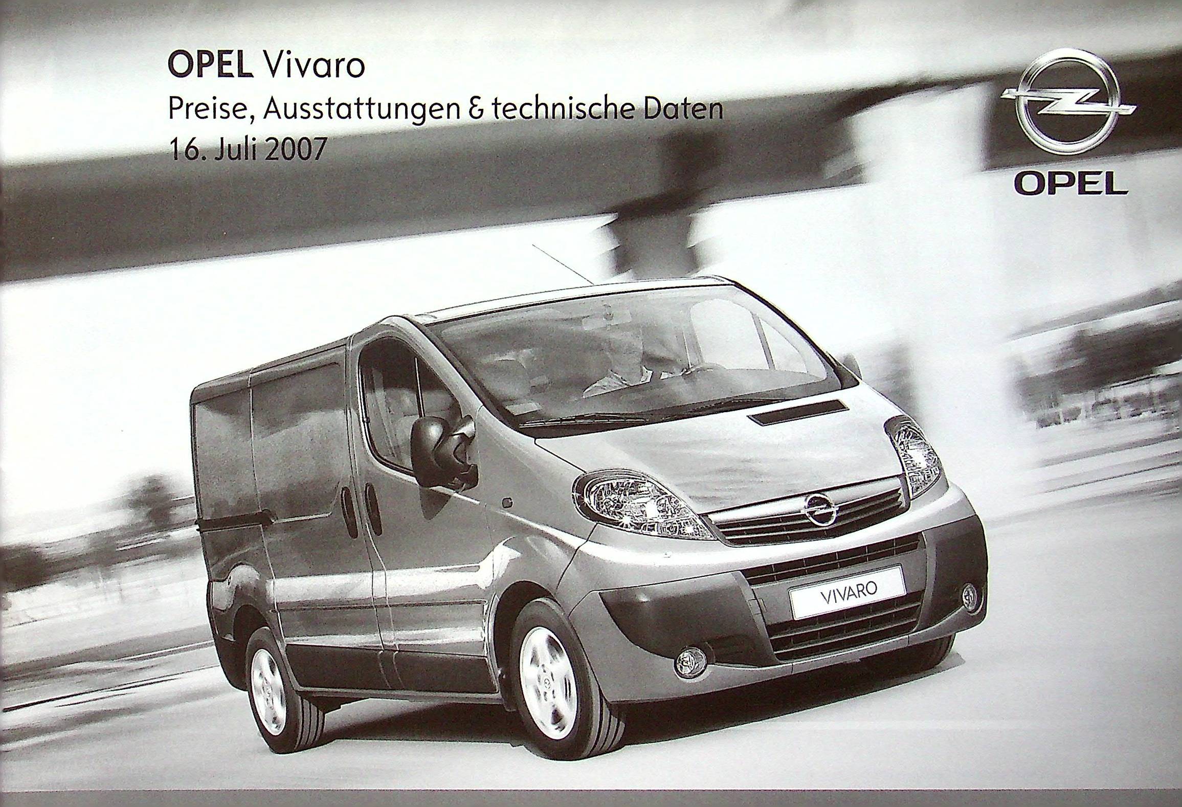 Opel Vivaro - Preisliste & Extras - Prospekt 07/2007