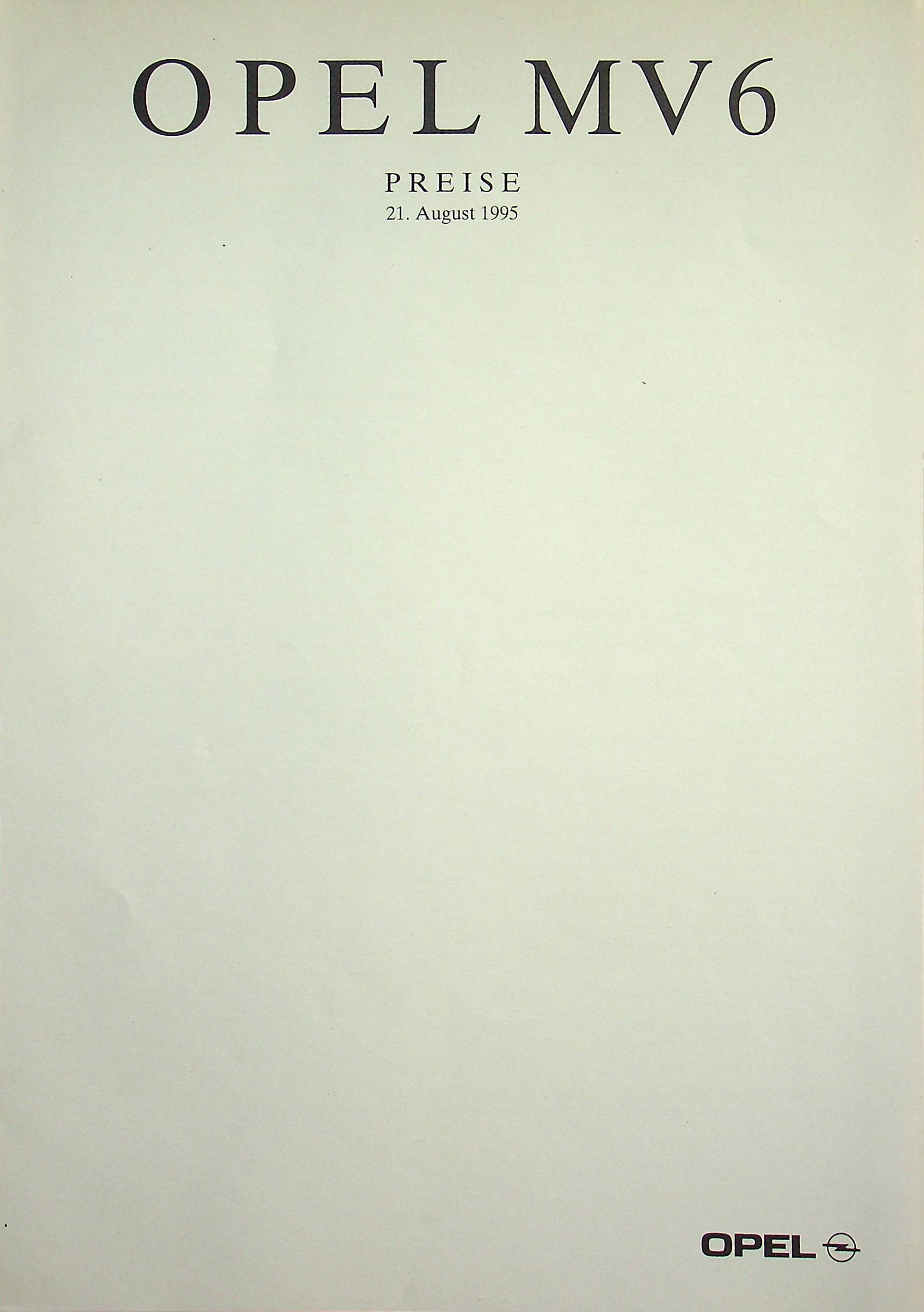 Opel Omega B MV6 - Preisliste & Extras - Prospekt 08/1995