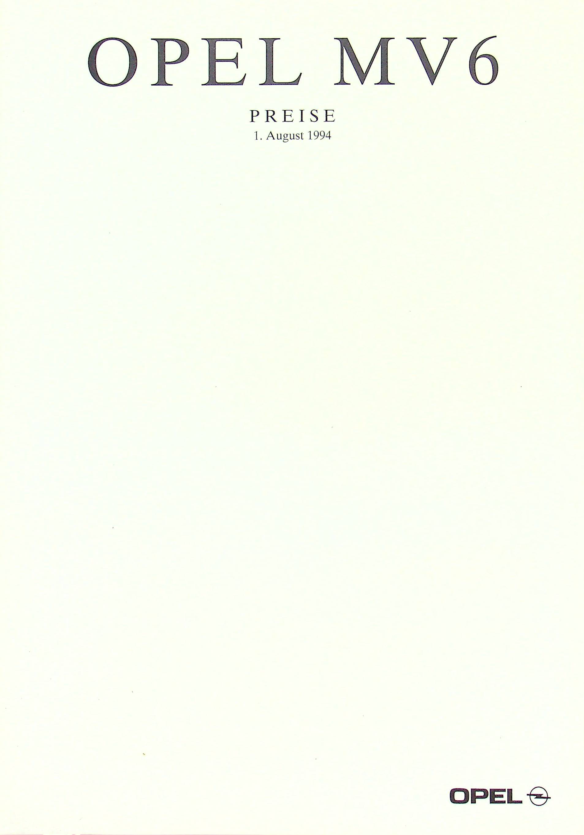Opel Omega B MV6 - Preisliste & Extras - Prospekt 08/1994