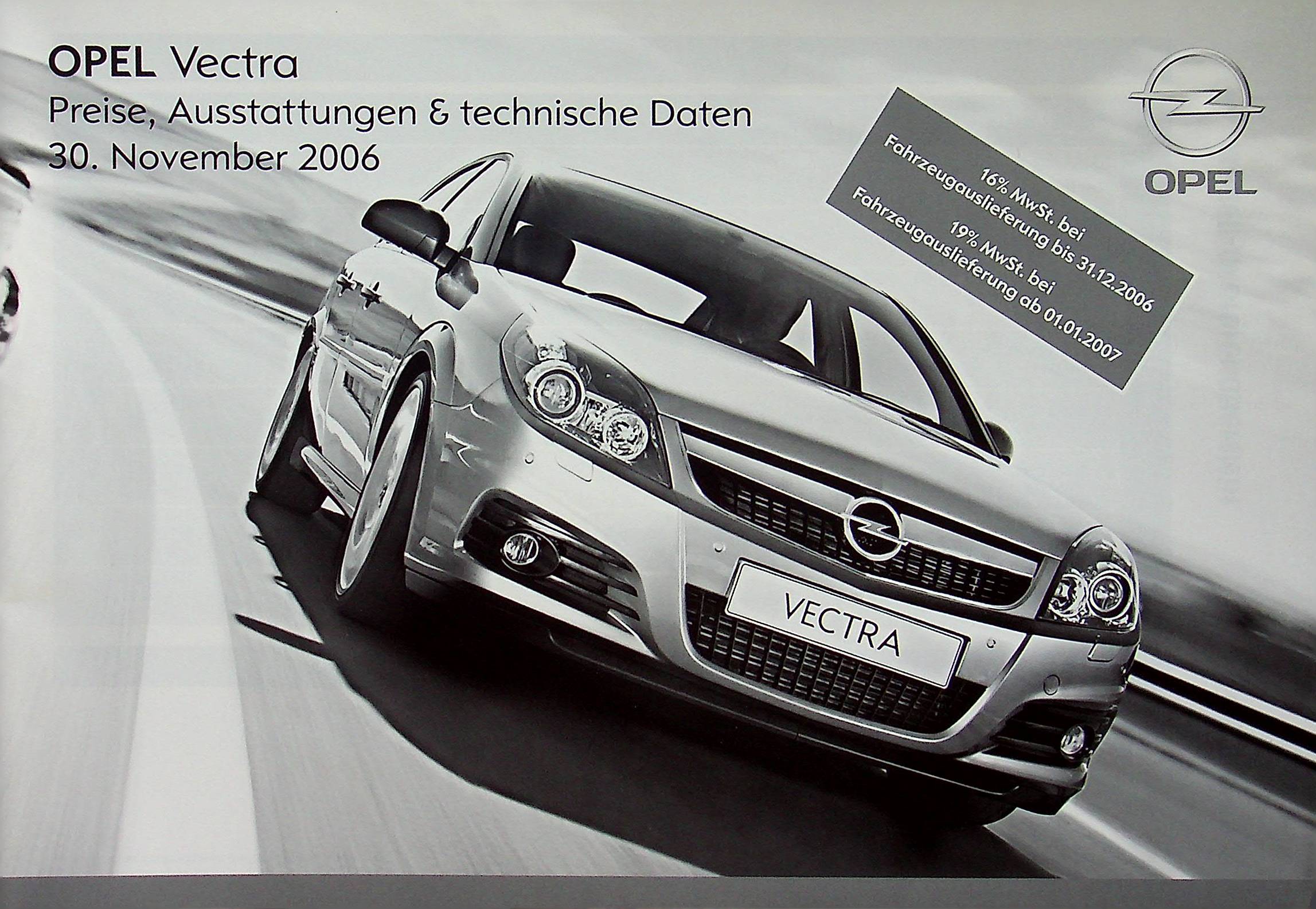 Opel Vectra C - Preisliste & Extras - Prospekt 11/2006