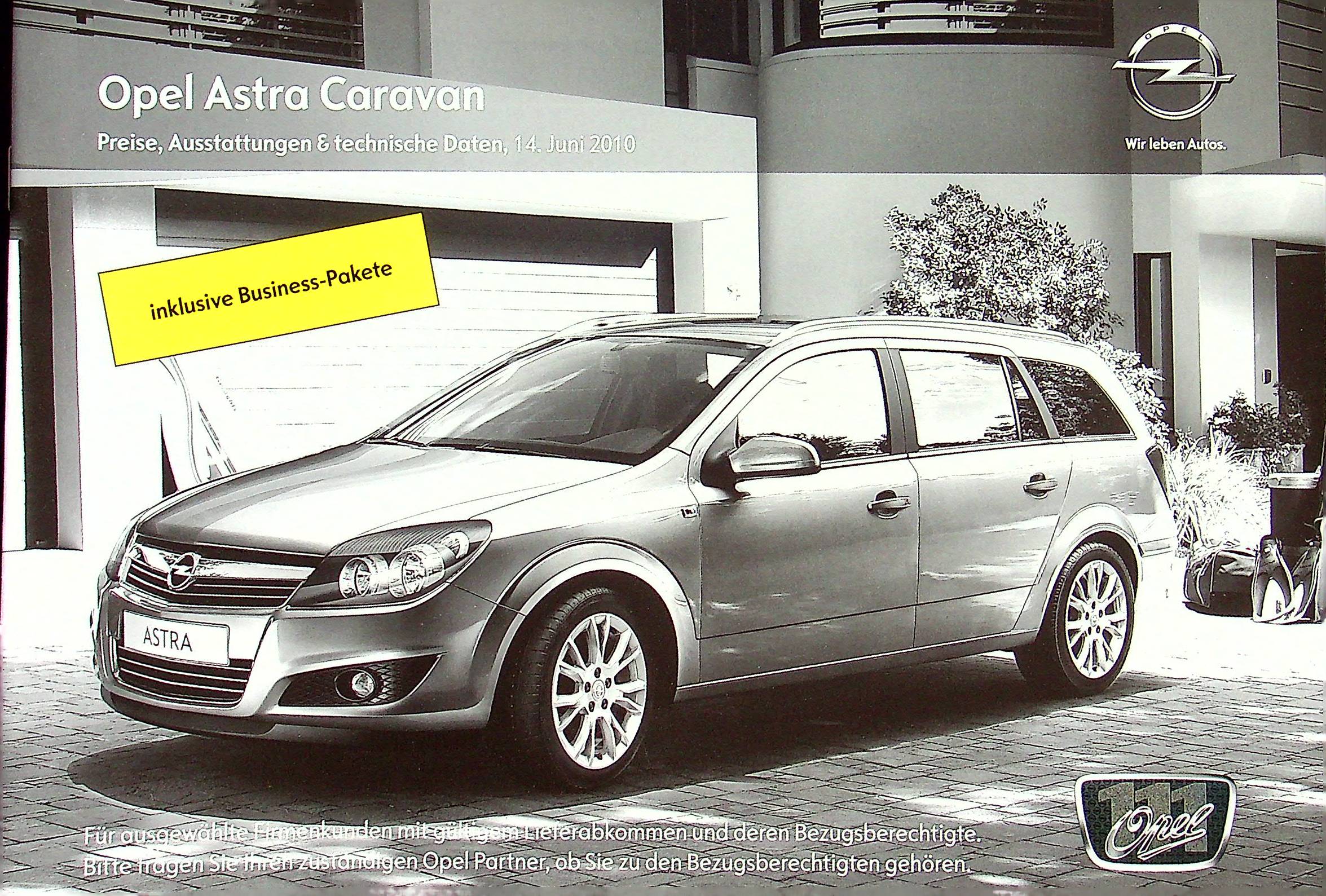 Opel Astra H Caravan - Preisliste & Extras - Prospekt 06/2010