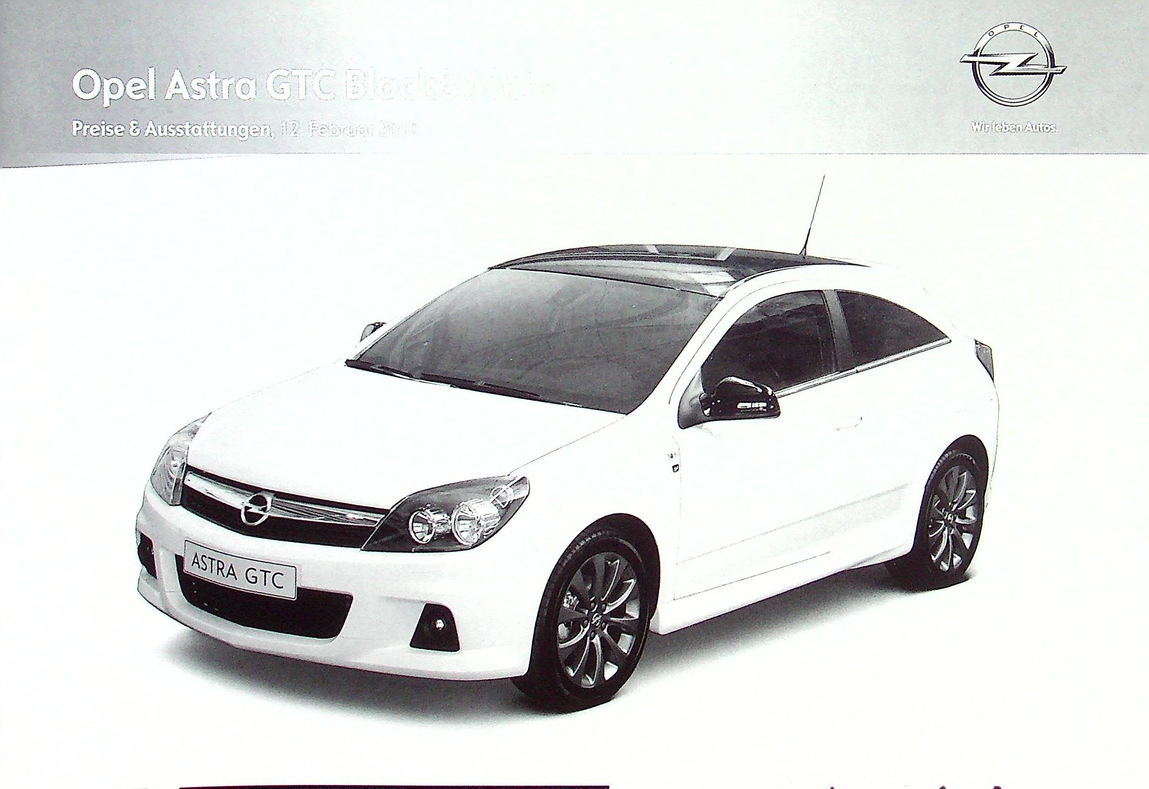Opel Astra H GTC Black White - Preise & Extras - Prospekt 02/2010