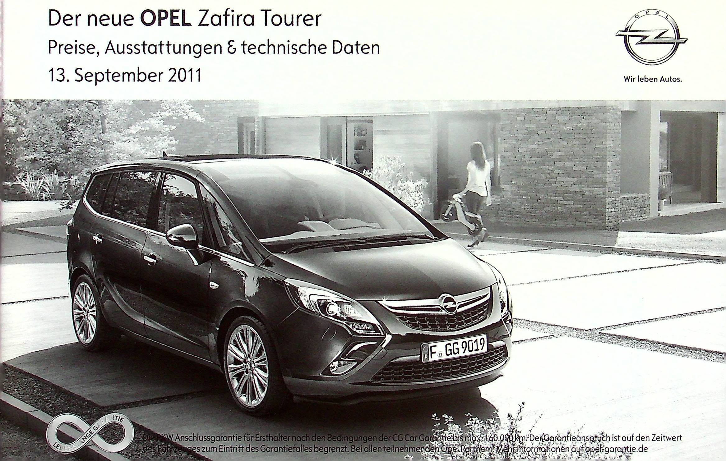 Opel Zafira Tourer - Preisliste & Extras - Prospekt 09/2011