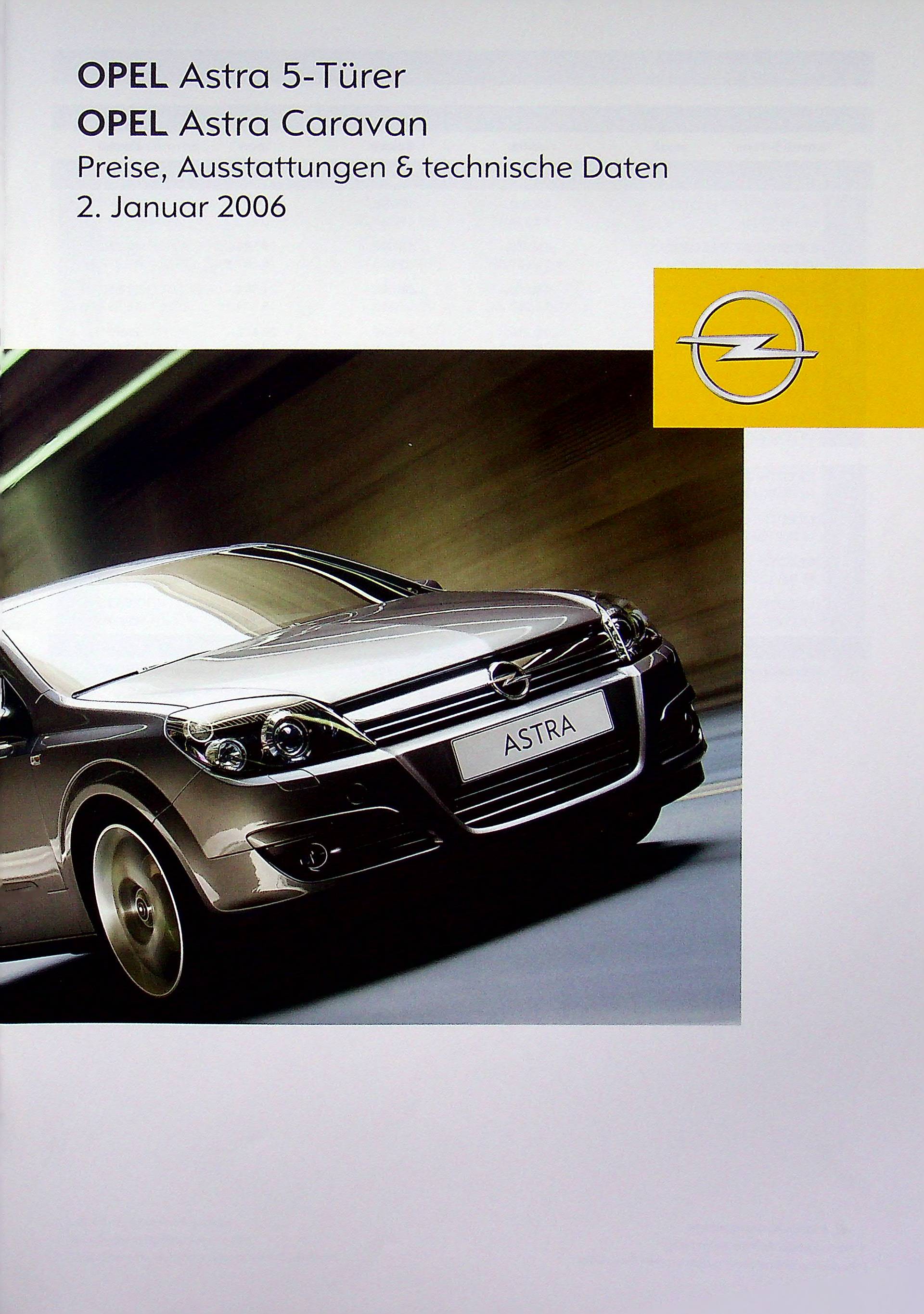 Opel Astra H - Preisliste & Extras - Prospekt 01/2006