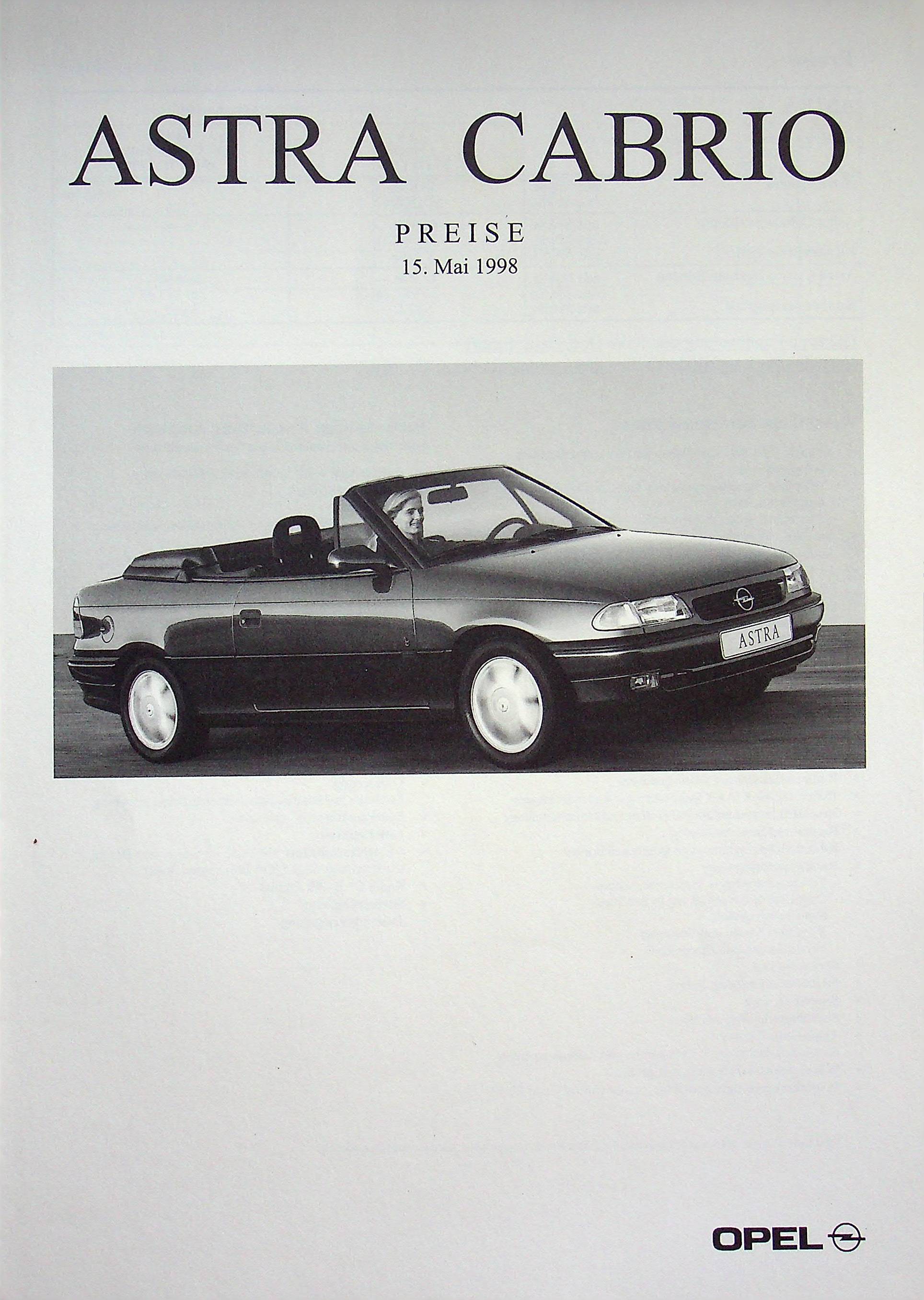 Opel Astra F Cabrio - Preisliste & Extras - Prospekt 05/1998