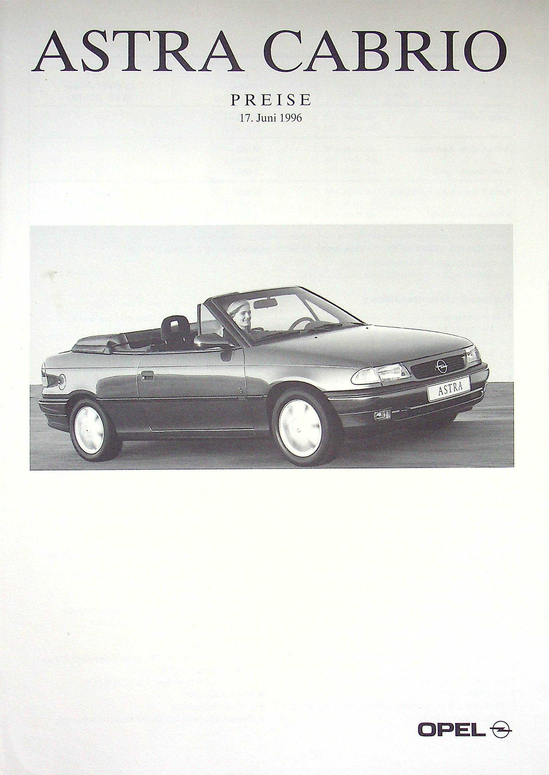 Opel Astra F Cabrio - Preisliste & Extras - Prospekt 06/1996