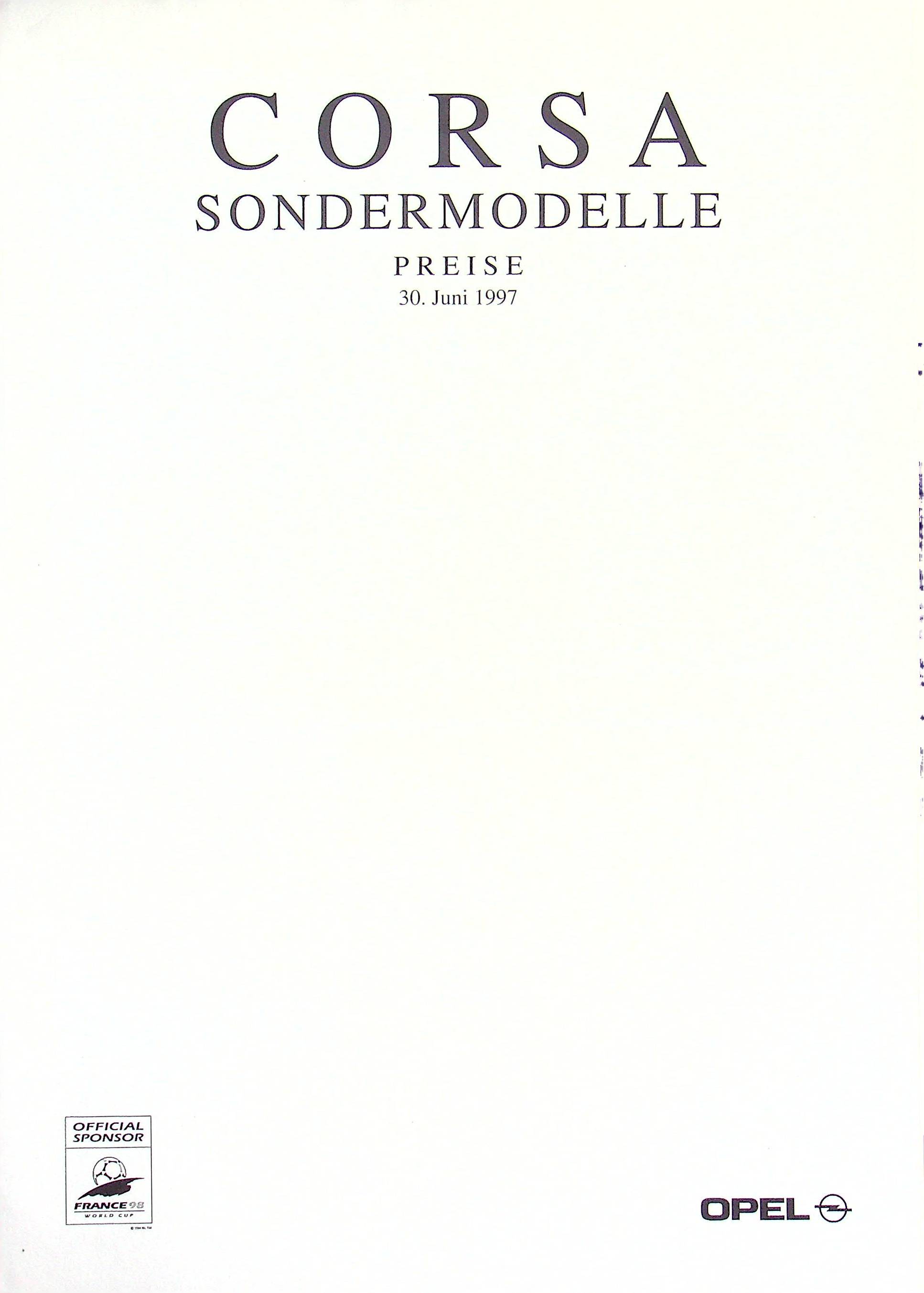 Opel Corsa B - Voque - Twen - Preisliste - Prospekt 06/1997