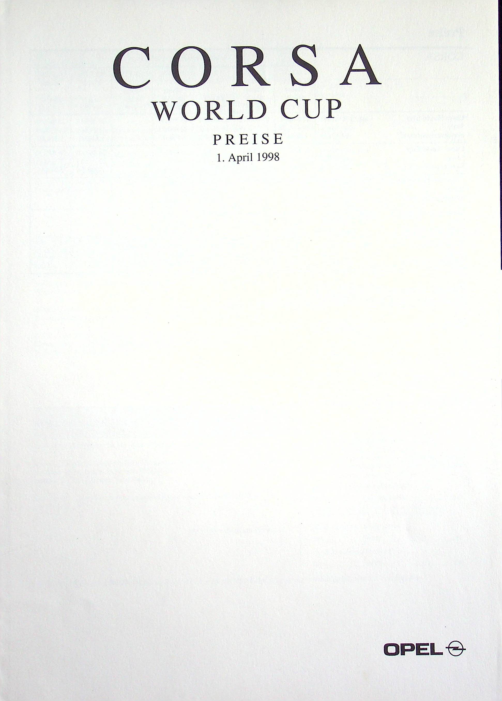 Opel Corsa B - World Cup - Preisliste & Extras - Prospekt 04/1998