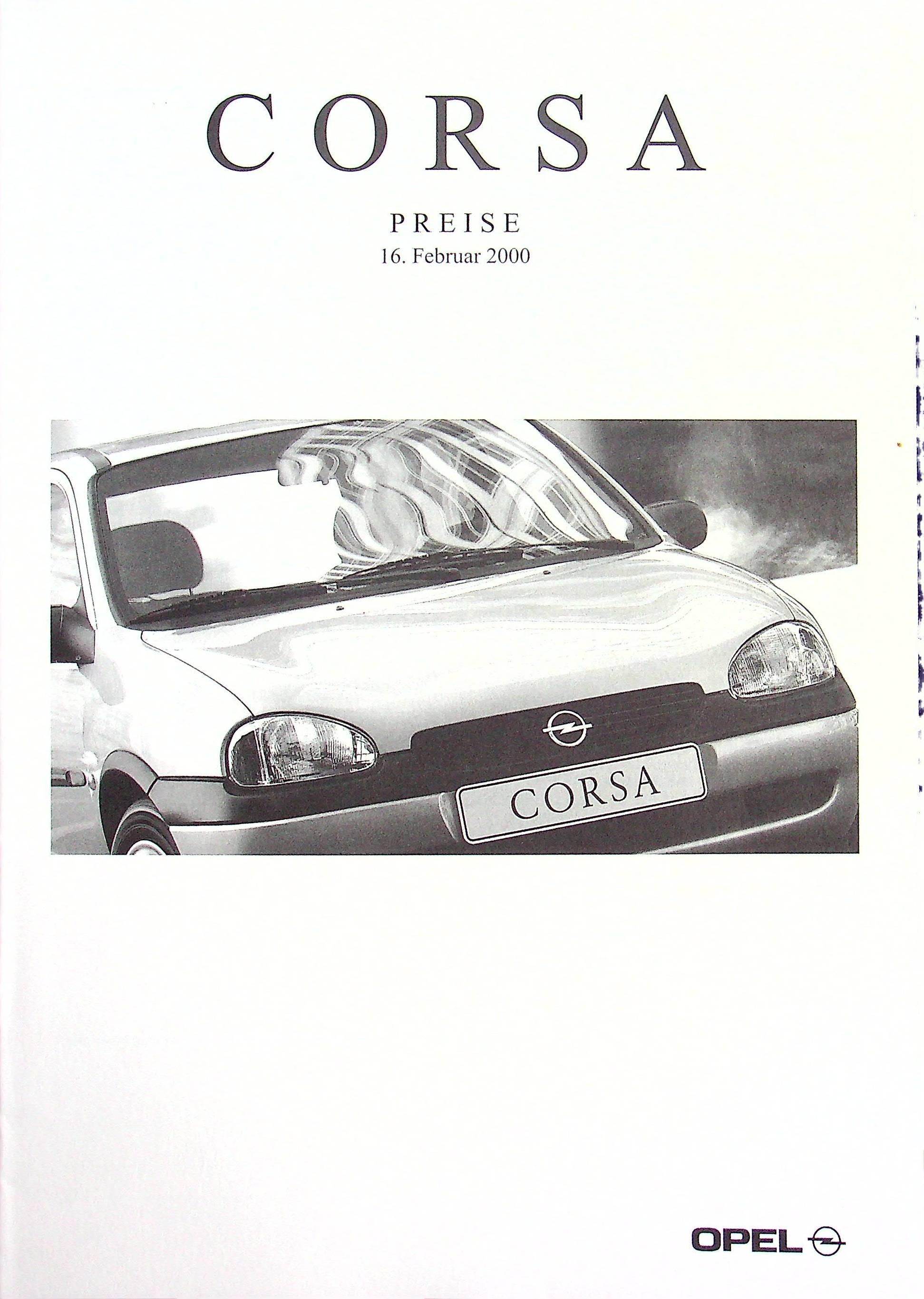 Opel Corsa B - Preisliste & Extras - Prospekt 02/2000