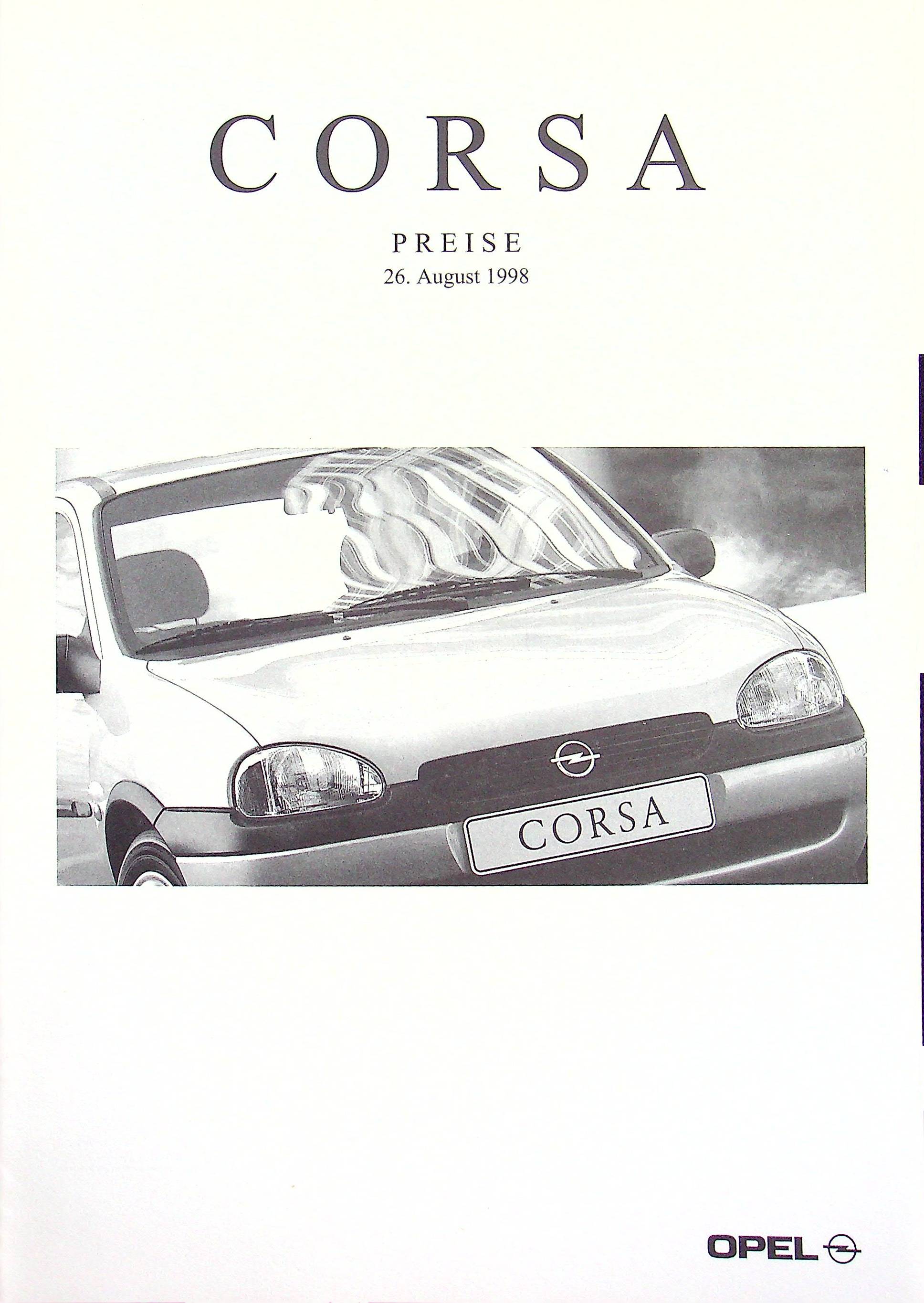 Opel Corsa B - Preisliste & Extras - Prospekt 08/1998