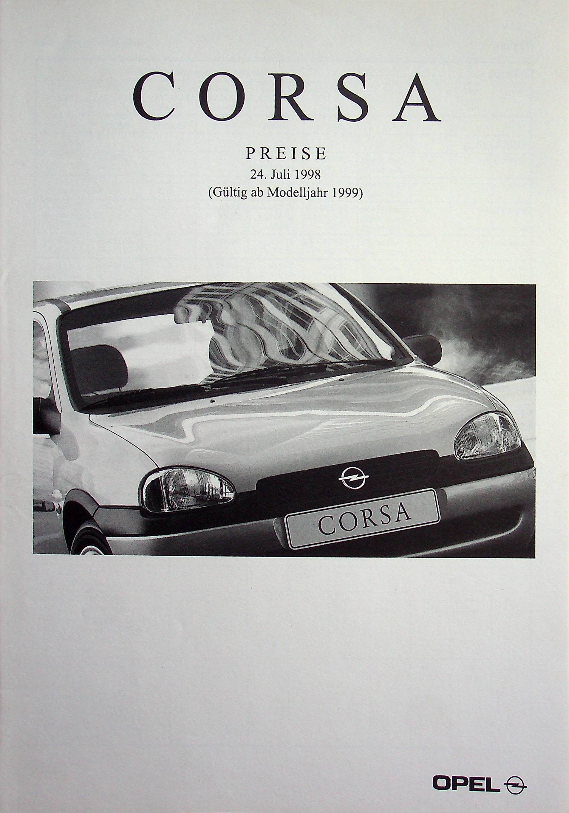 Opel Corsa B - Preisliste & Extras - Prospekt 07/1998