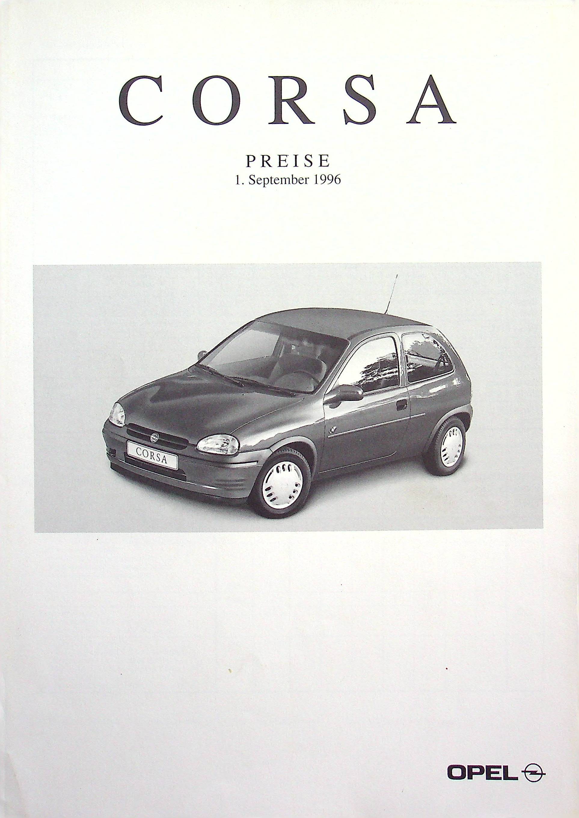 Opel Corsa B - Preisliste & Extras - Prospekt 09/1996