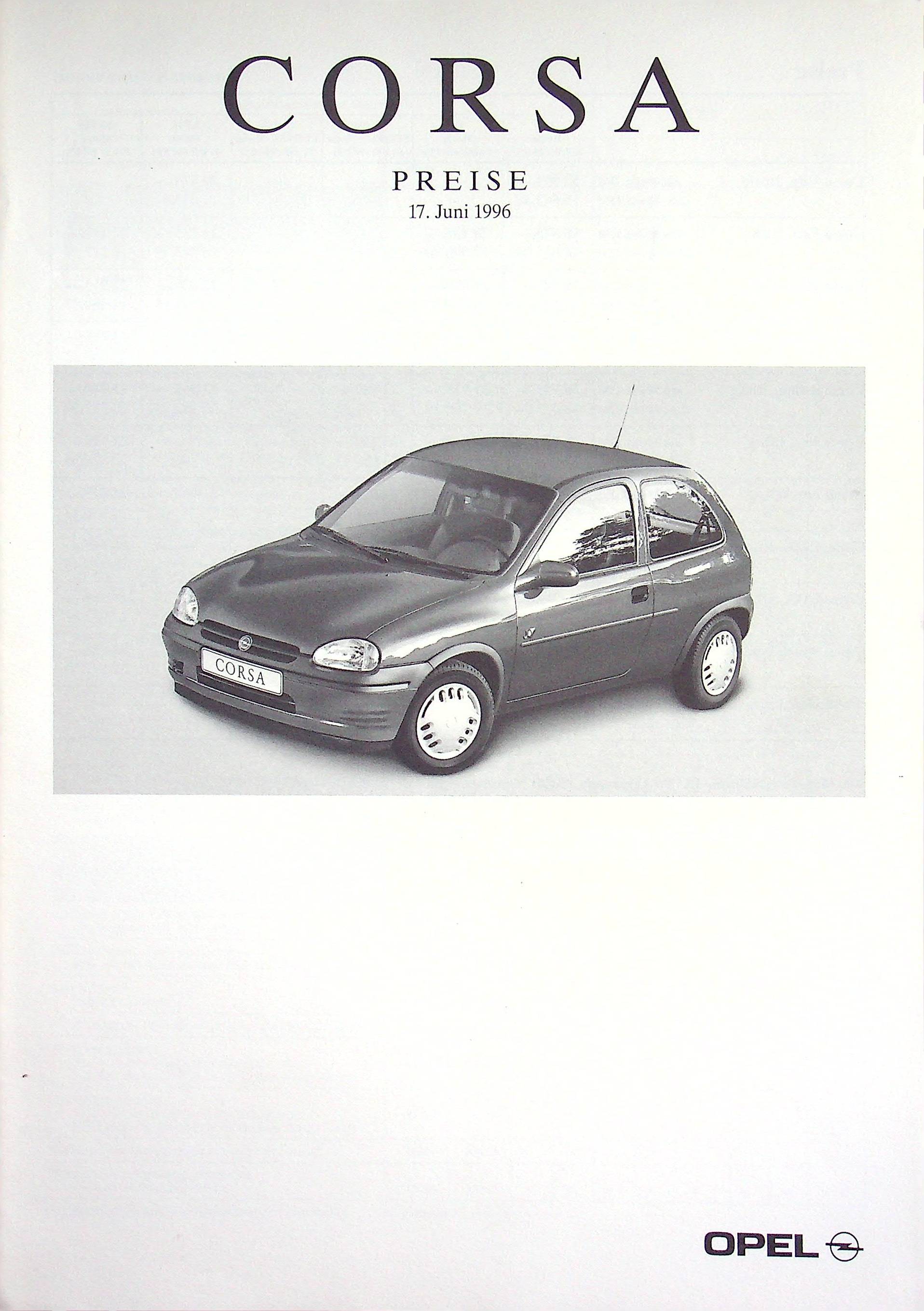 Opel Corsa B - Preisliste & Extras - Prospekt 06/1996
