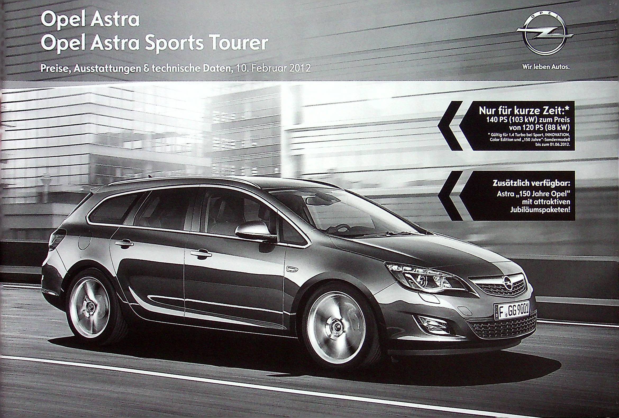 Opel Astra J - Preisliste & Extras - Prospekt 02/2012