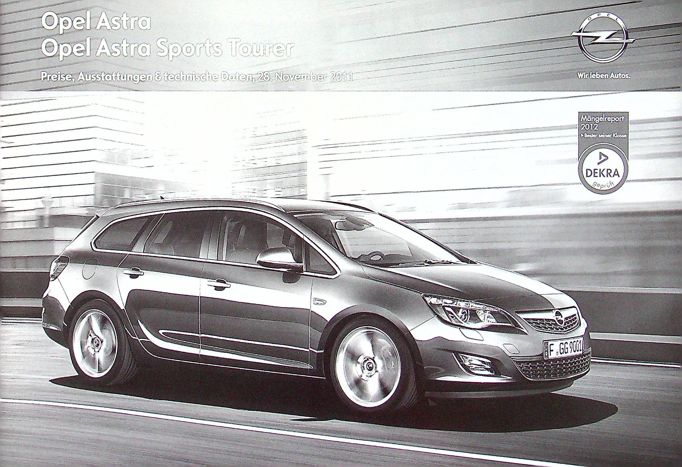 Opel Astra J - Preisliste & Extras - Prospekt 11/2011