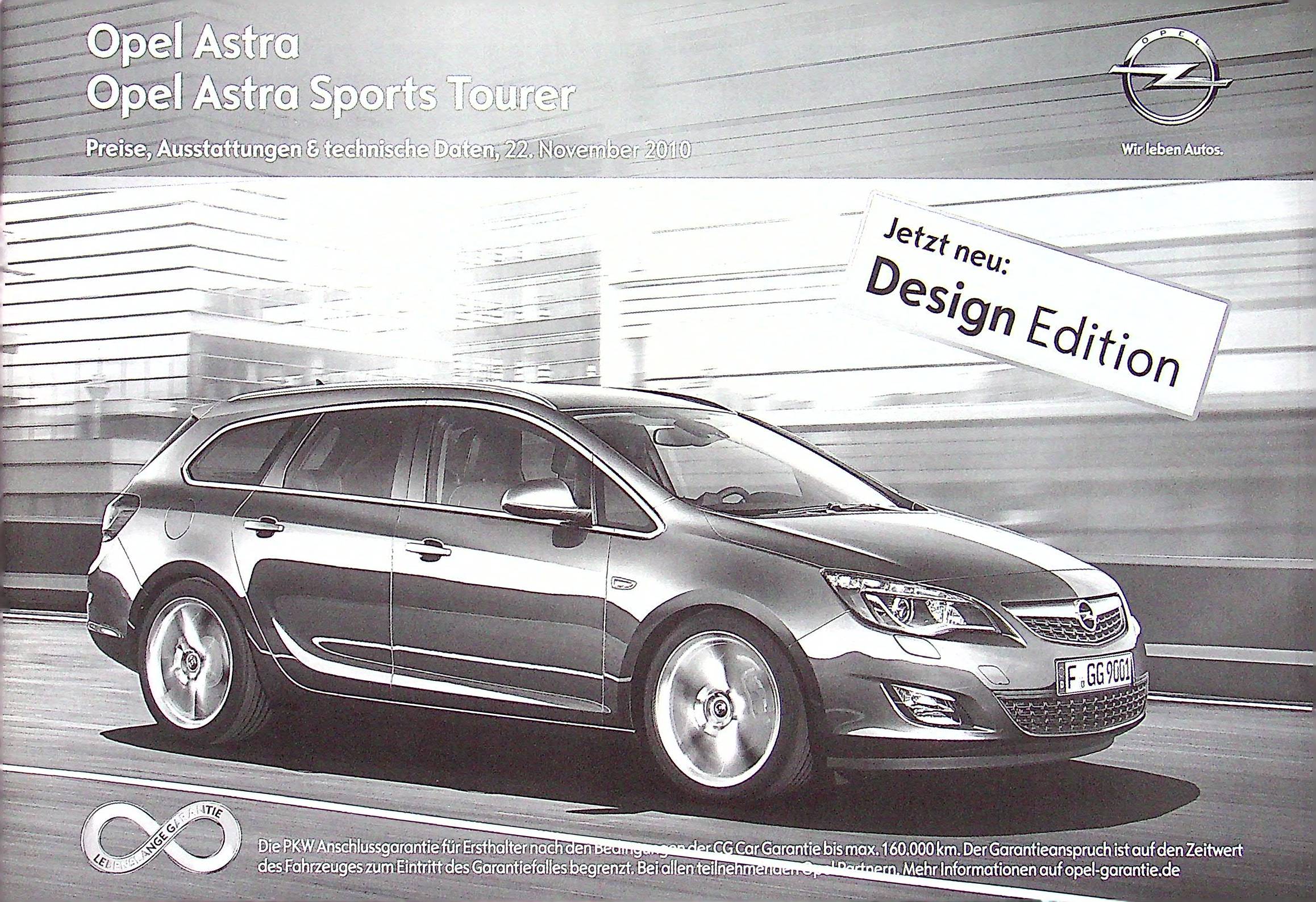 Opel Astra J - Preisliste & Extras - Prospekt 11/2010