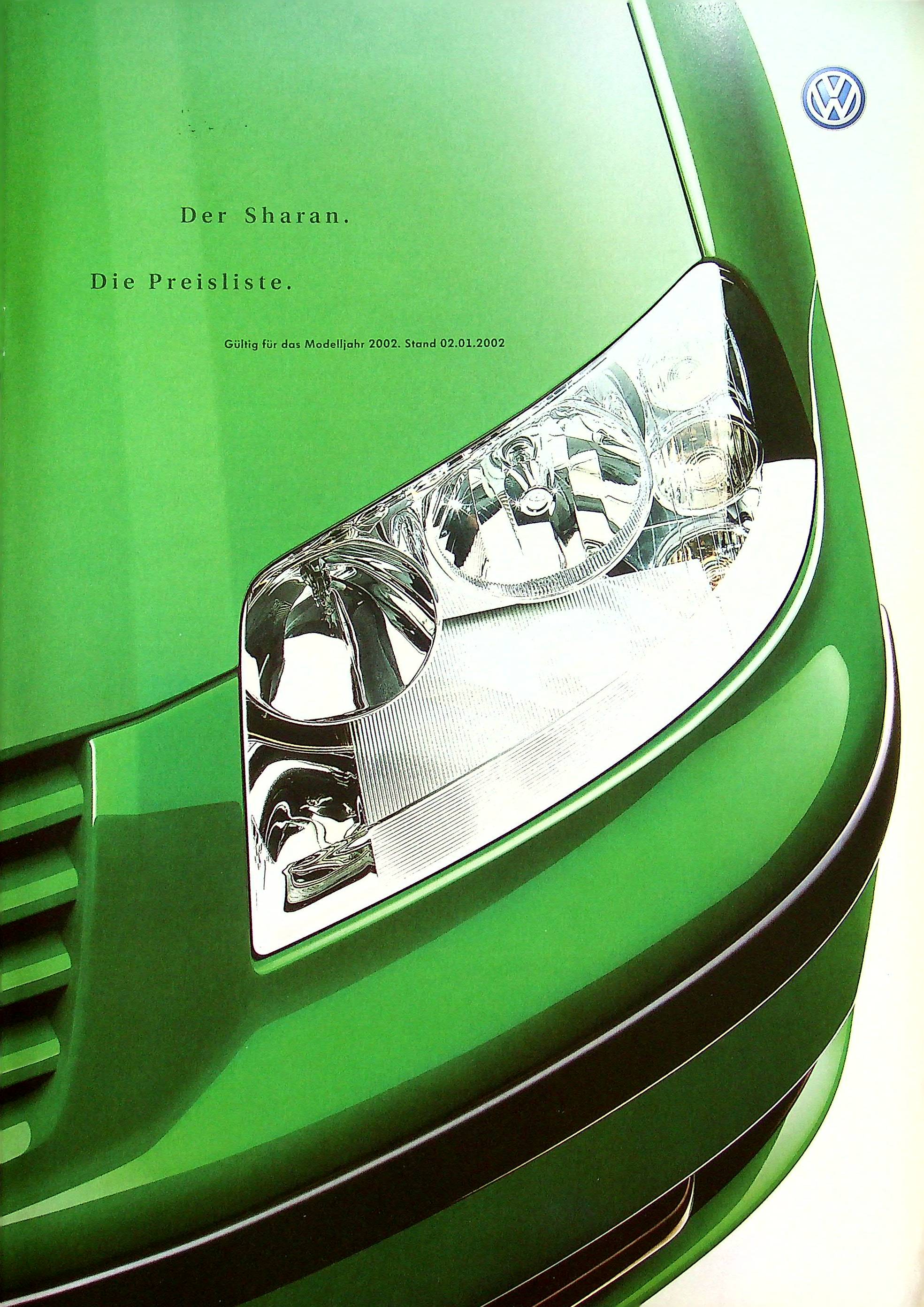 VW Sharan - Preisliste & Extras - Prospekt 01/2002