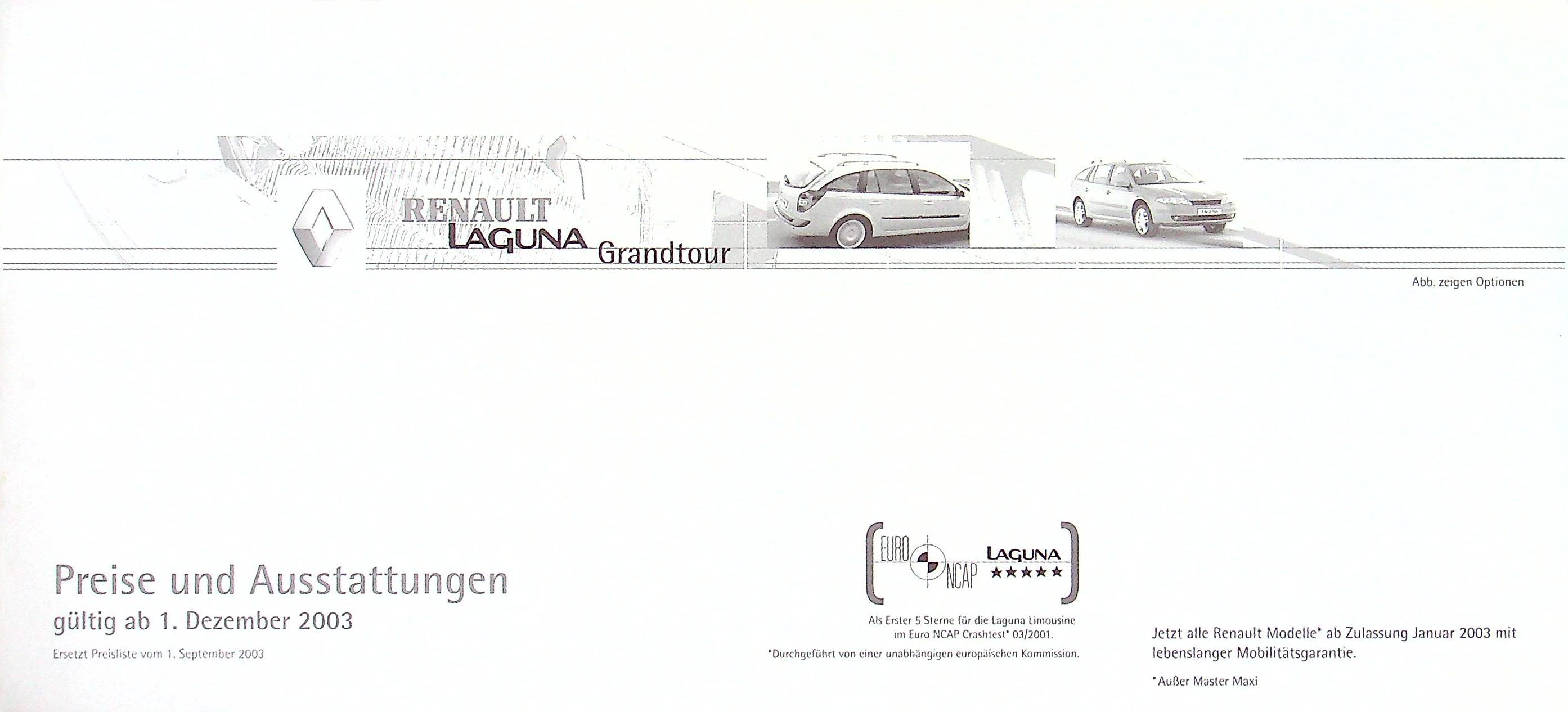 Renault Laguna Grandtour - Preisliste & Extras - Prospekt 12/2003