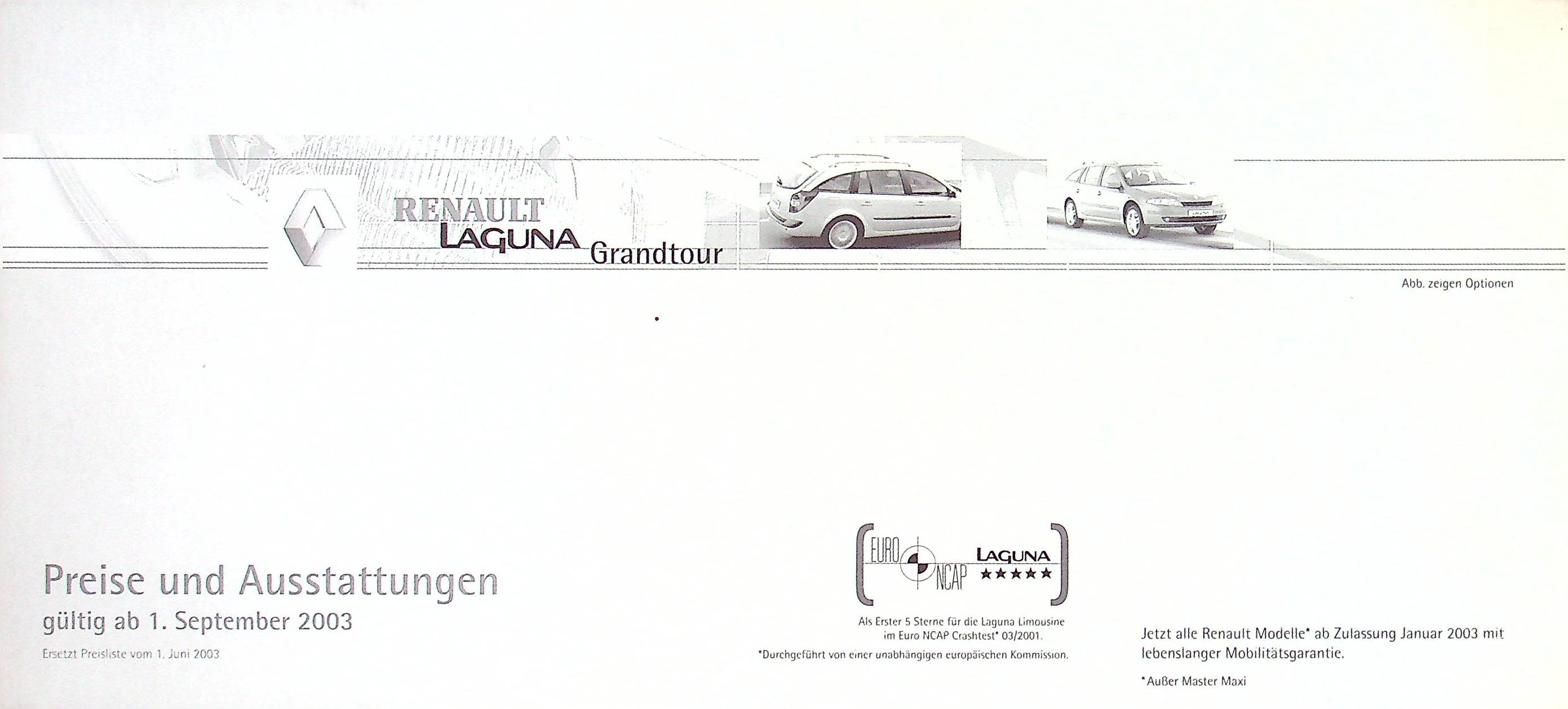 Renault Laguna Grandtour - Preisliste & Extras - Prospekt 09/2003