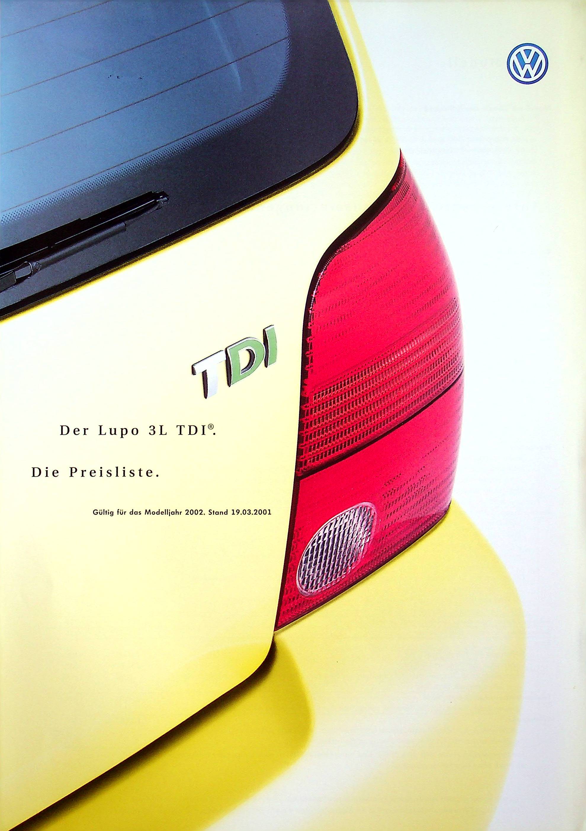 VW Lupo 3L TDI - Preisliste & Extras - Prospekt 04/2001