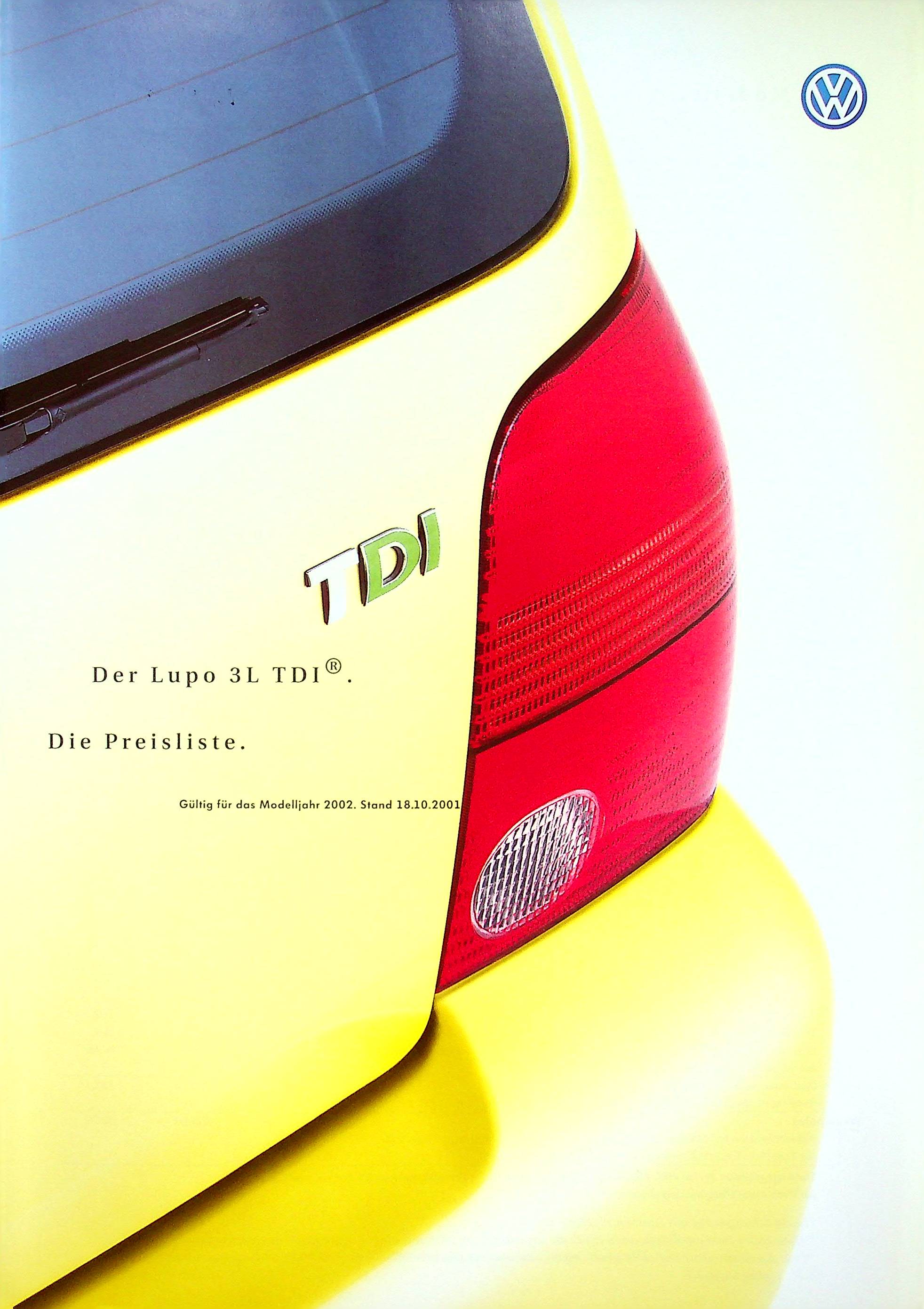 VW Lupo 3L TDI - Preisliste & Extras - Prospekt 11/2001