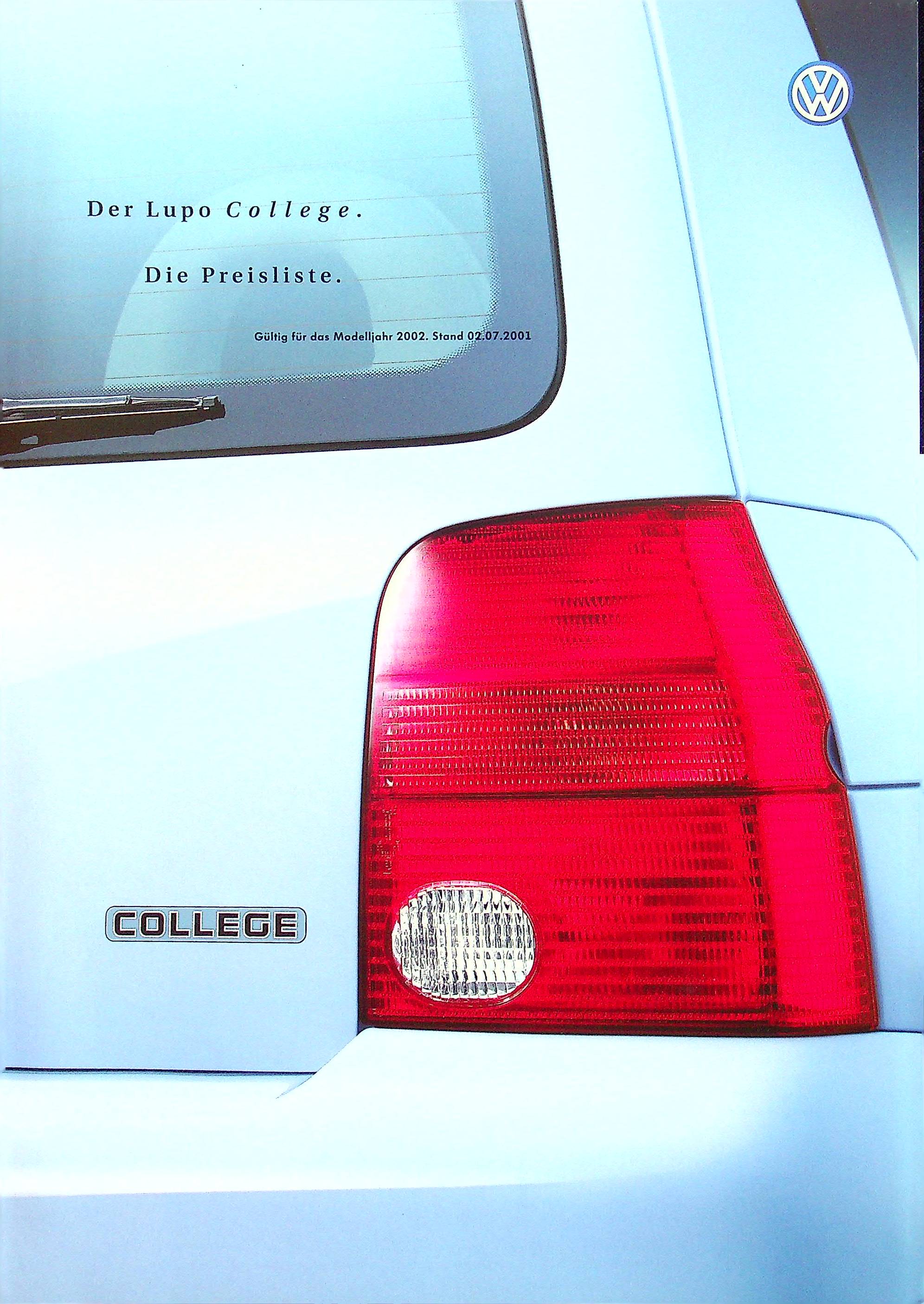 VW Lupo - College - Preisliste & Extras - Prospekt 07/2001
