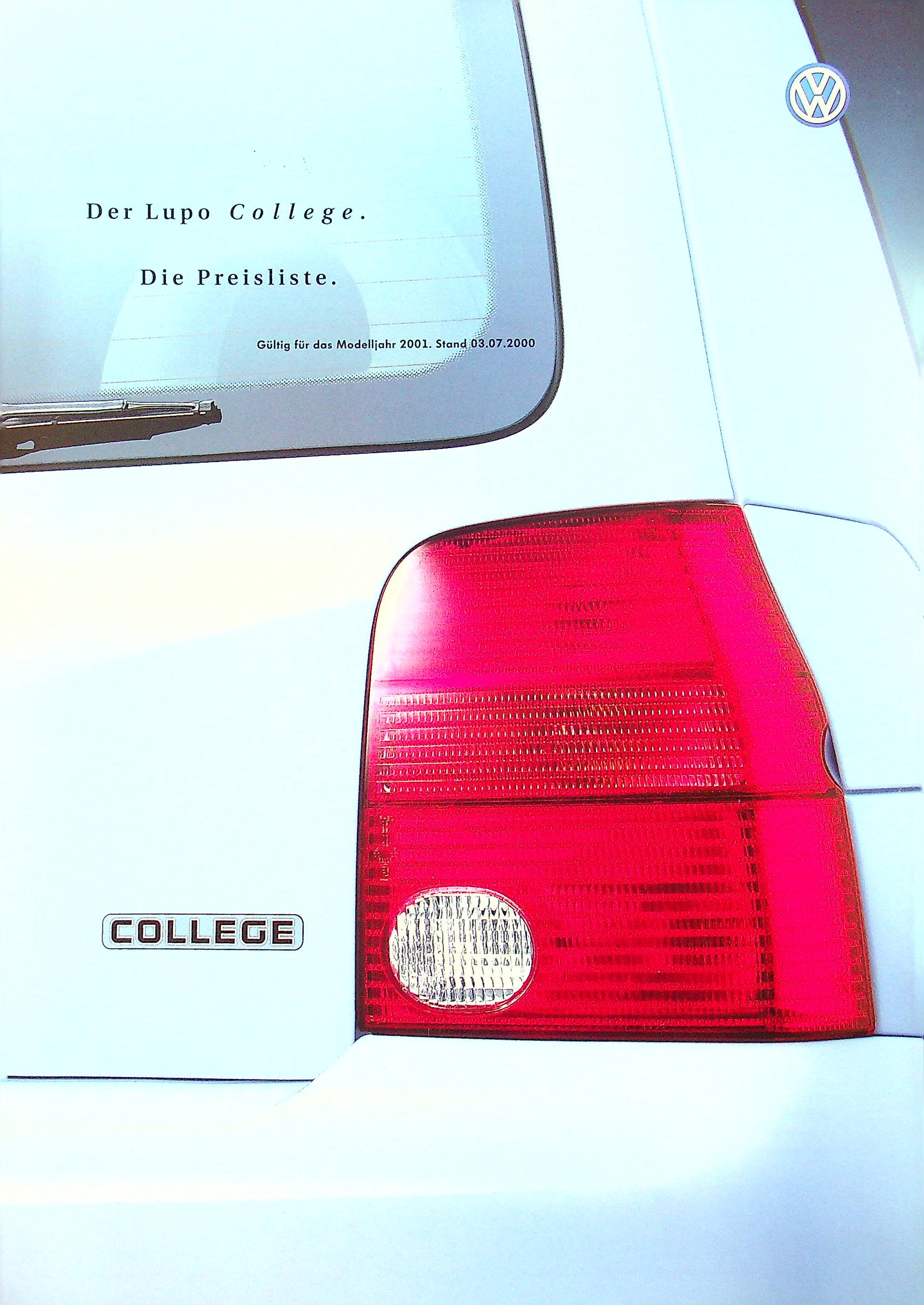VW Lupo - College - Preisliste & Extras - Prospekt 07/2000