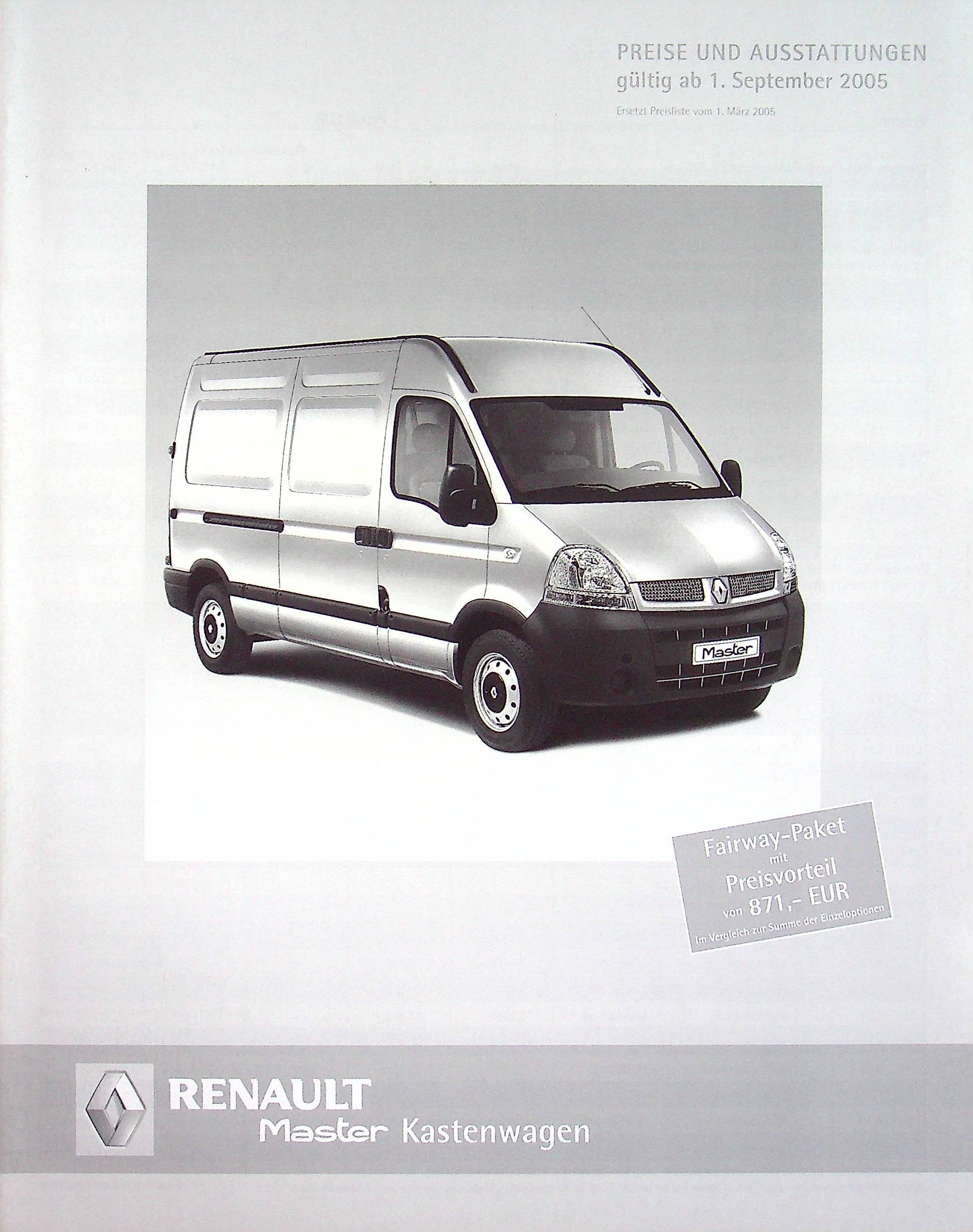 Renault Master Kasten - Preisliste & Extras - Prospekt 09/2005