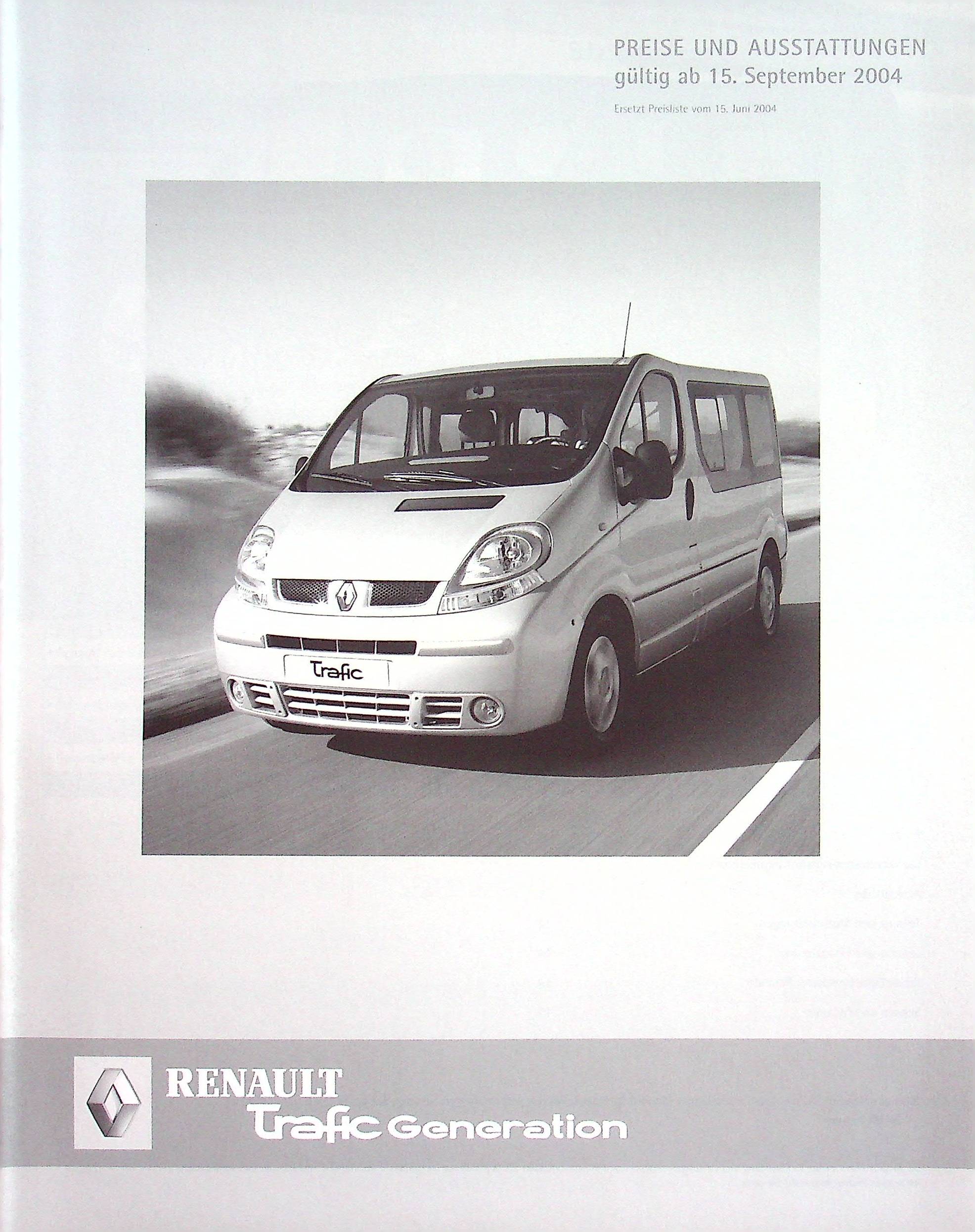 Renault Trafic Combi - Preisliste & Extras - Prospekt 09/2004