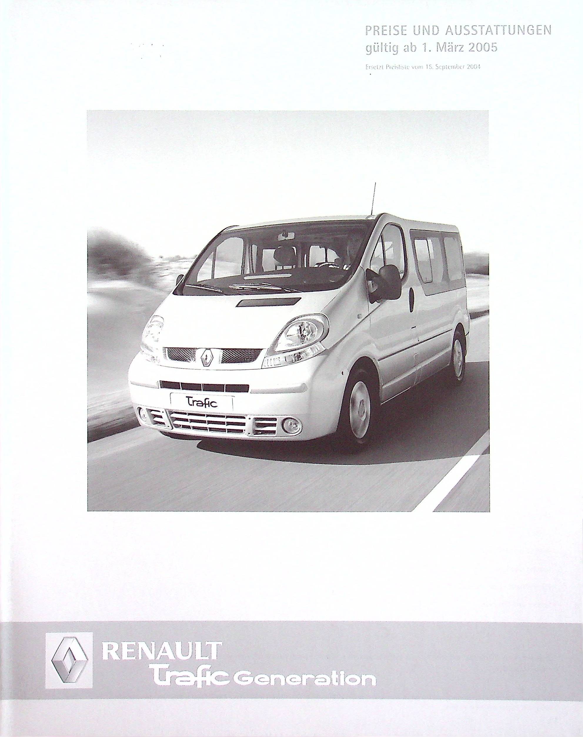 Renault Trafic Generation - Preisliste & Extras - Prospekt 03/2005