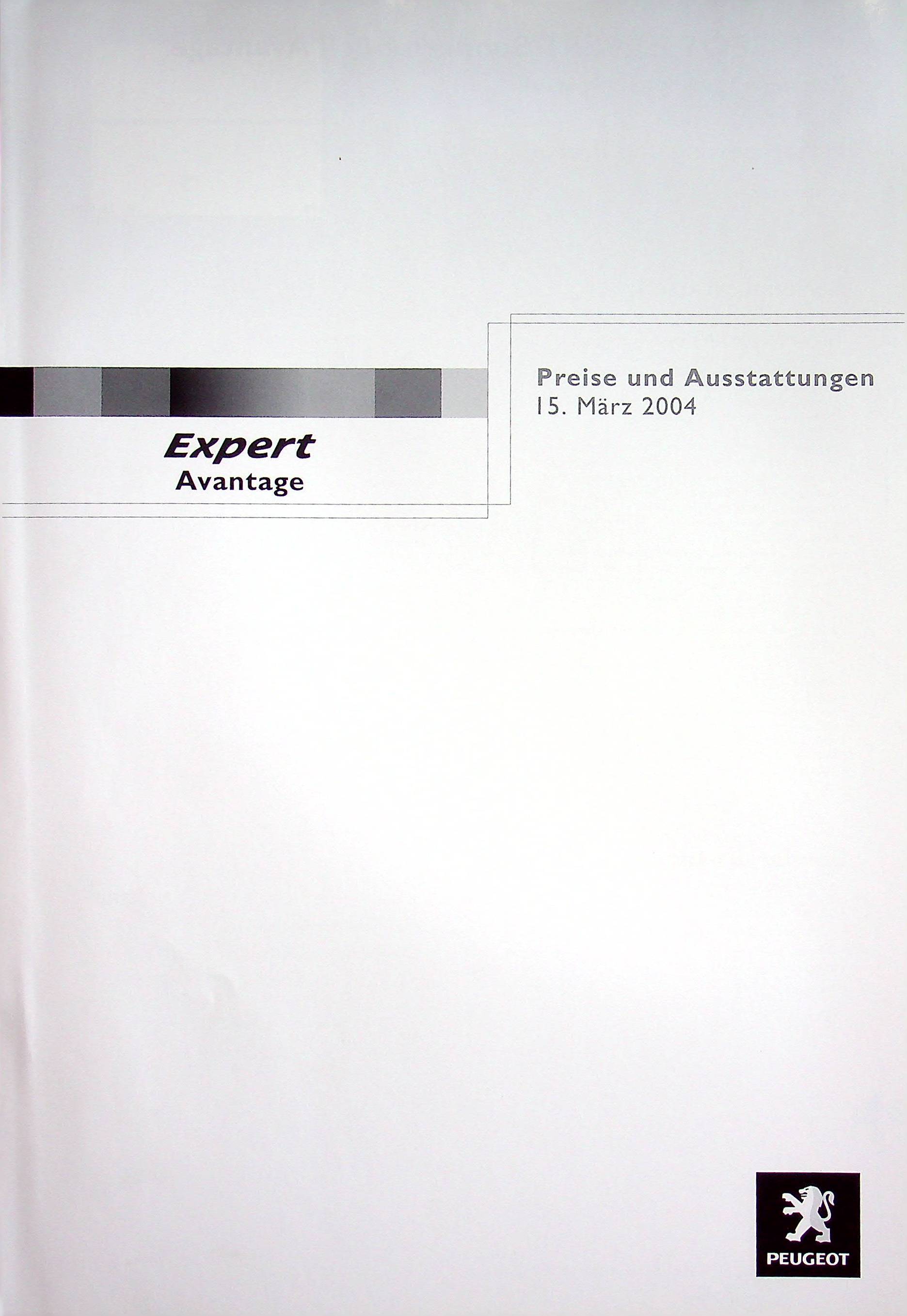 Peugeot Expert Avantage - Preisliste & Extras - Prospekt 03/2004
