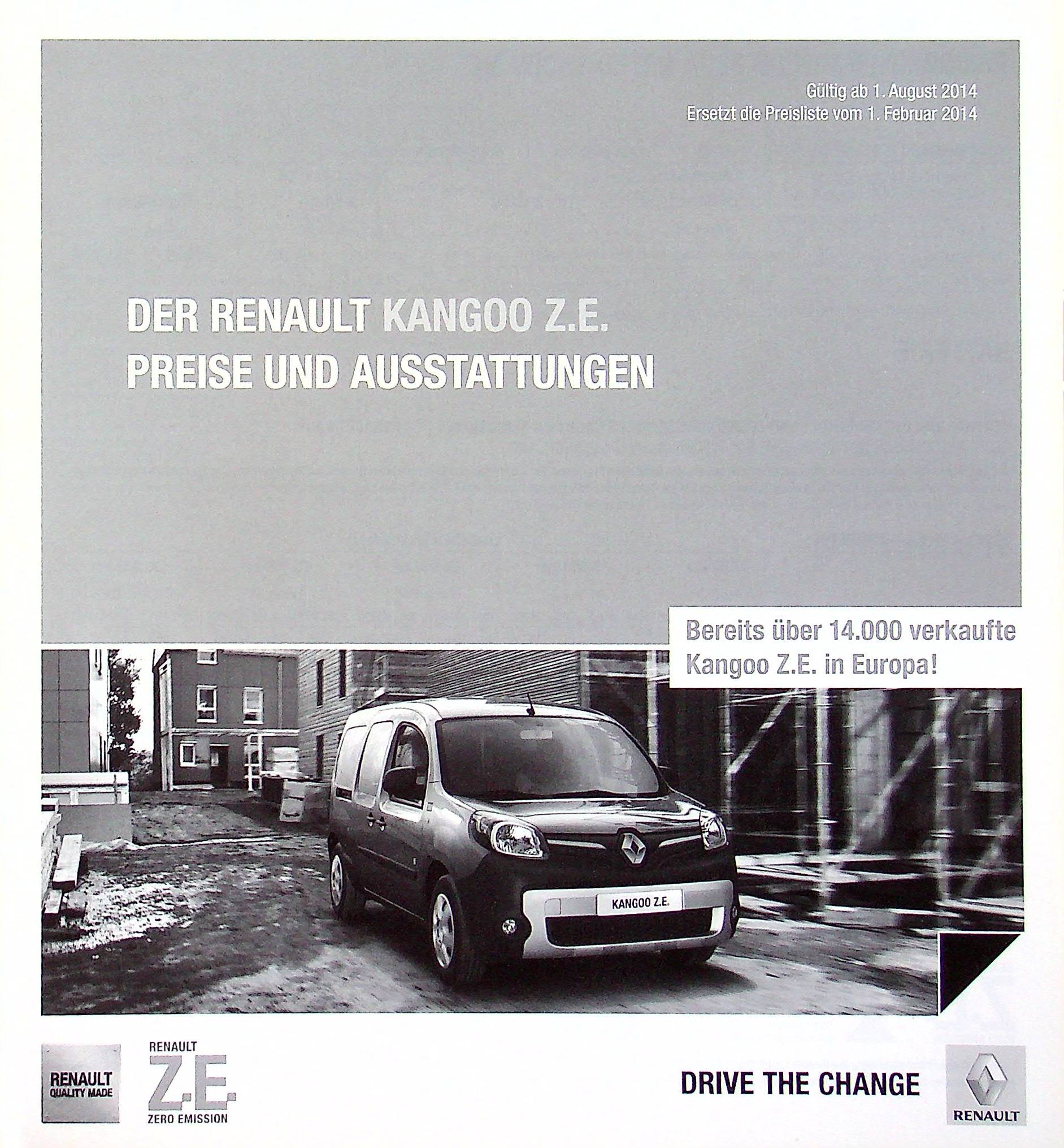 Renault Kangoo Z.E. - Preisliste & Extras - Prospekt 08/2014