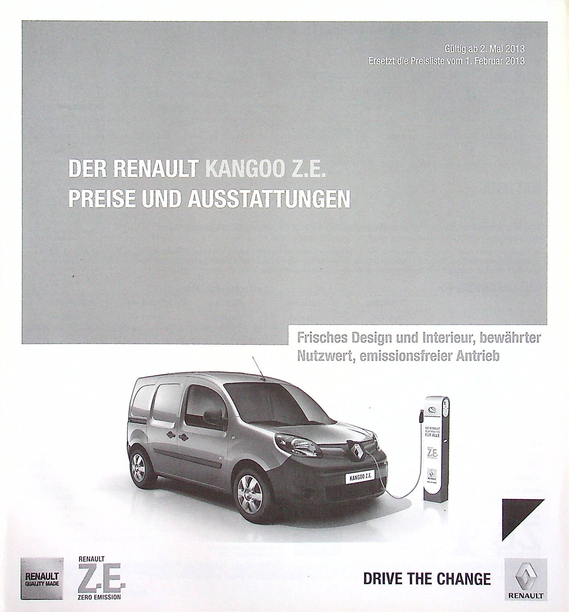 Renault Kangoo Z.E. - Preisliste & Extras - Prospekt 05/2013