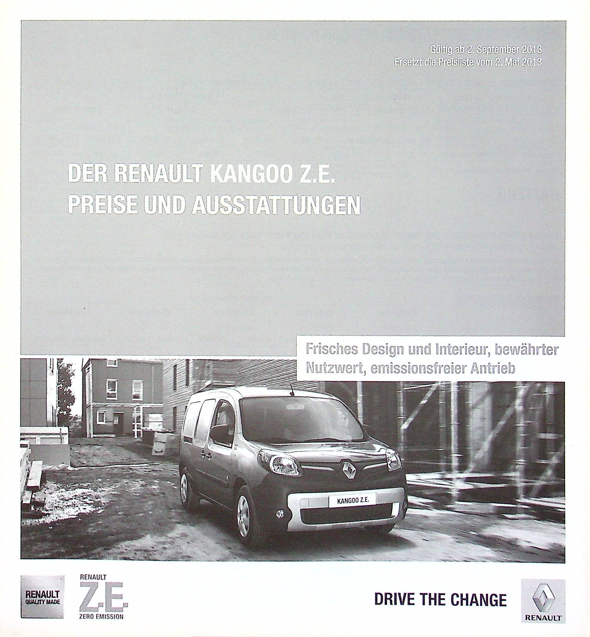 Renault Kangoo Z.E. - Preisliste & Extras - Prospekt 09/2013
