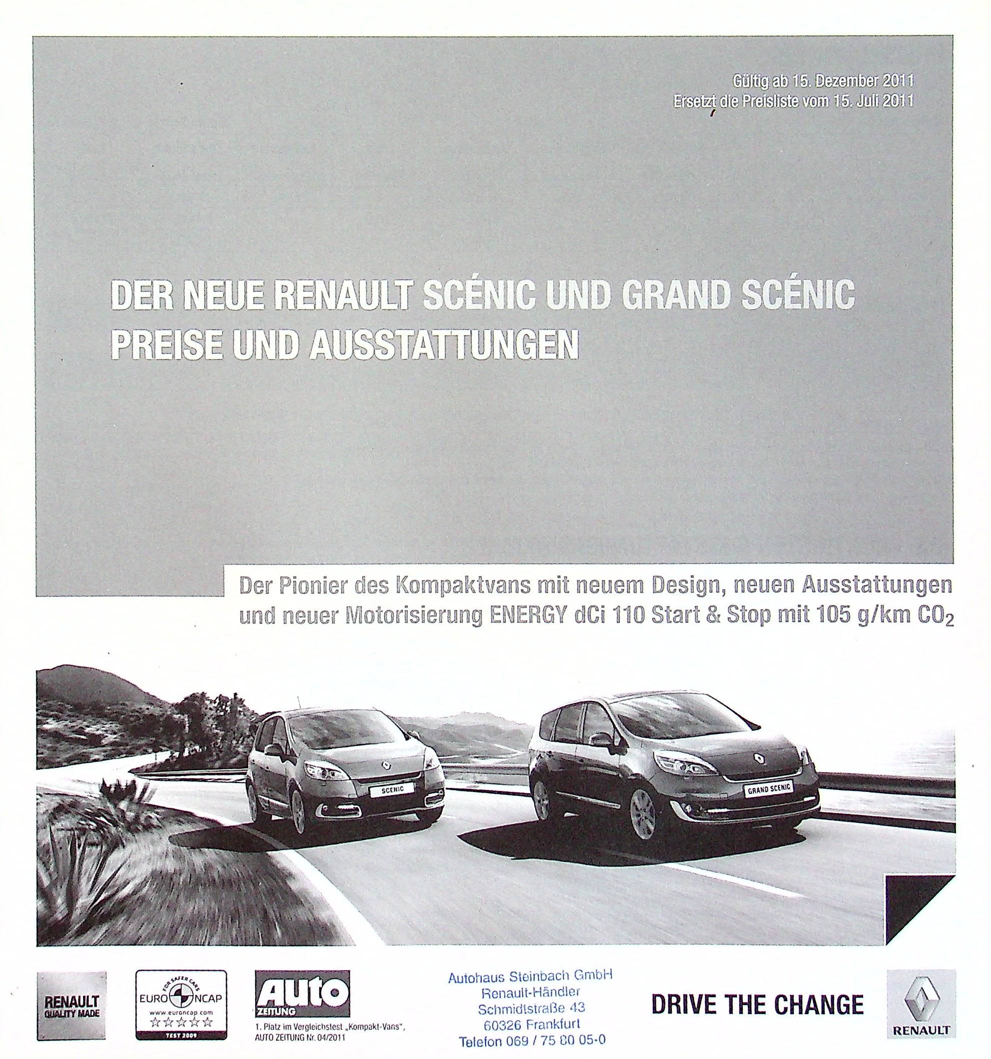 Renault Scenic + Grand - Preisliste & Extras - Prospekt 12/2011