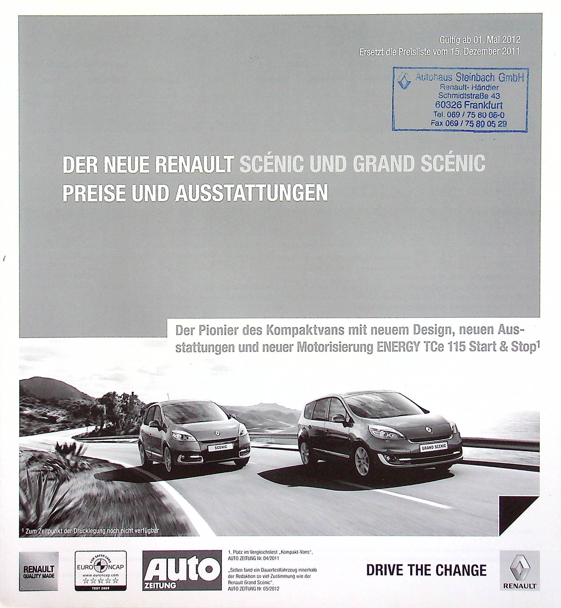 Renault Scenic + Grand - Preisliste & Extras - Prospekt 05/2012