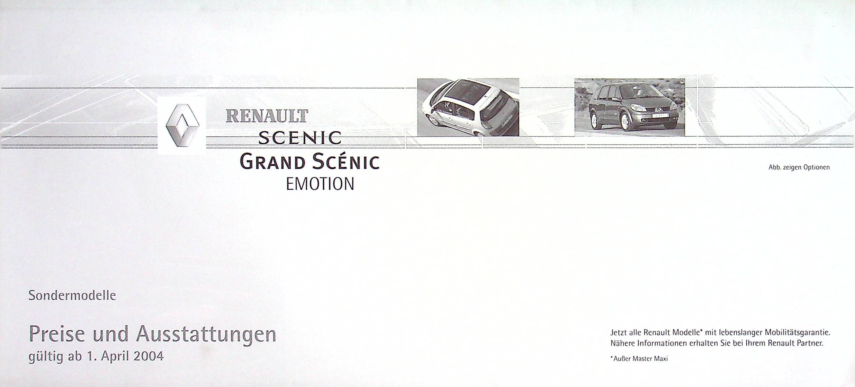 Renault Scenic Emotion - Preisliste & Extras - Prospekt 04/2004