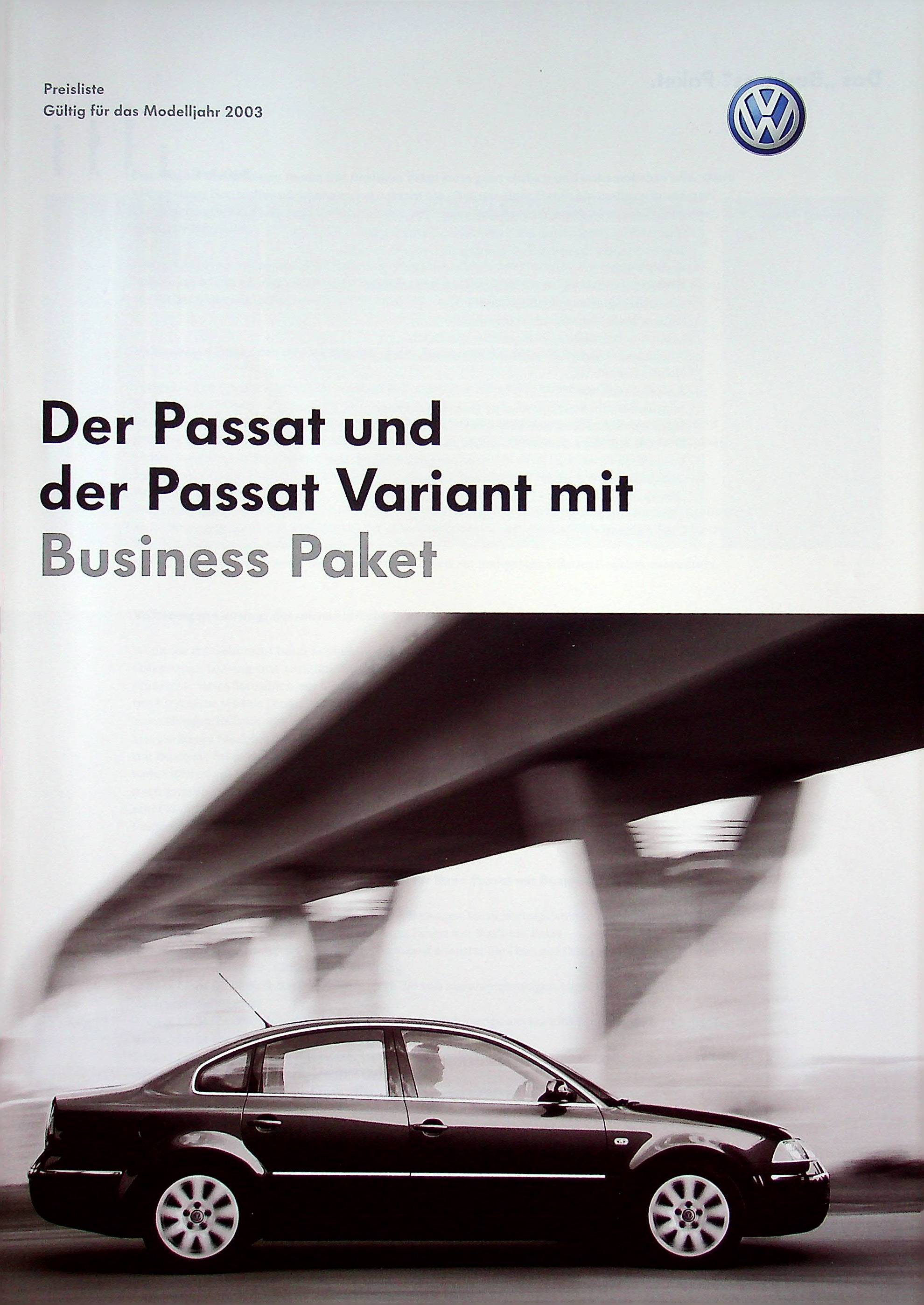 VW Passat + Variant Business Preise Extras Prospekt 12/2002